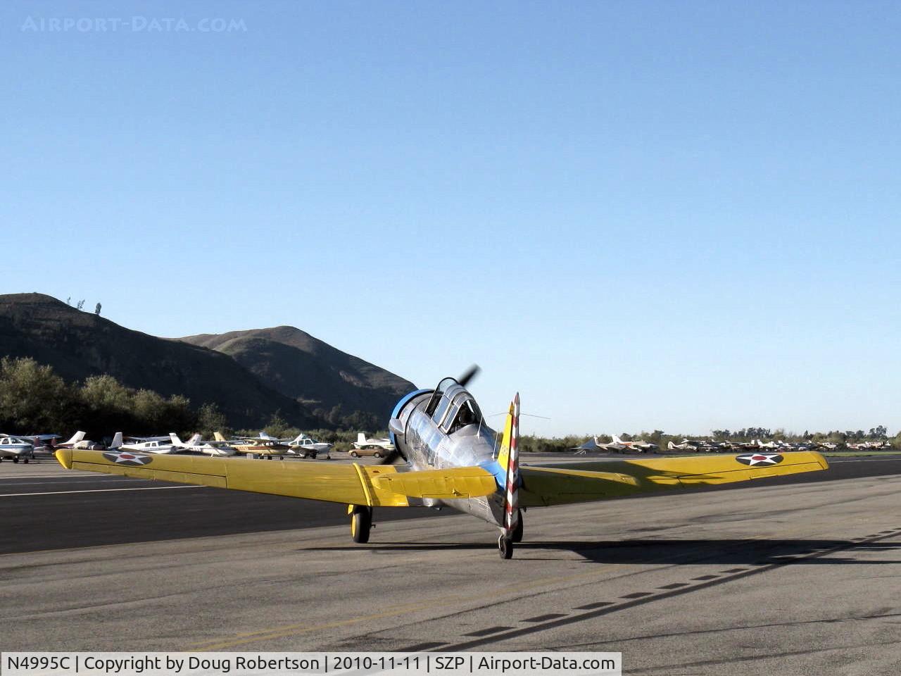 N4995C, 1949 North American T-6G Texan C/N 168-481, 1949 North American T-6G 'Thirsty Girl', (1949 factory remanufacture) P&W R-1340 Wasp 600 Hp, Experimental class, engine warmup