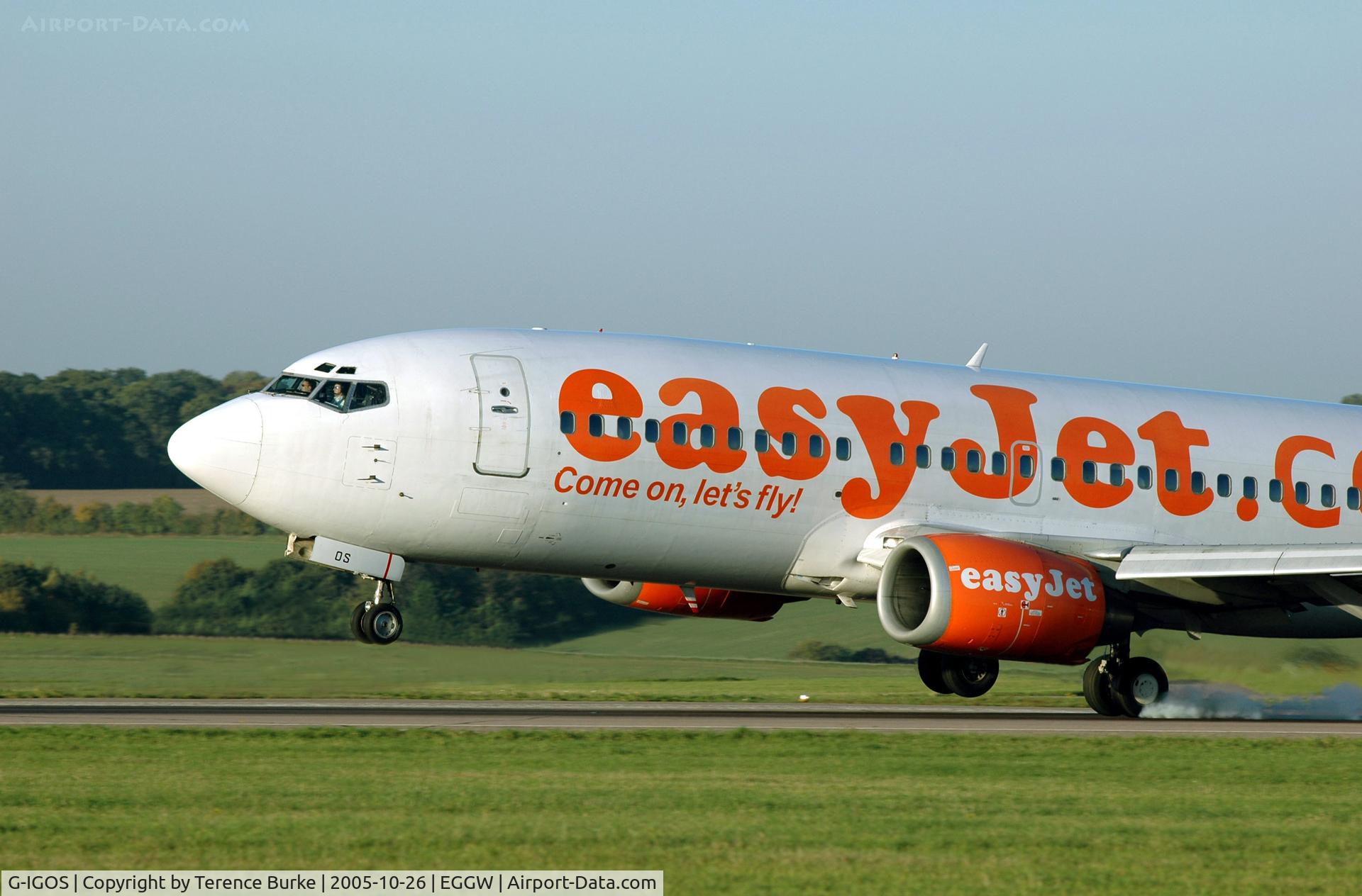 G-IGOS, 1994 Boeing 737-3L9 C/N 27336, Luton October 2005  (Close up and Smoking!!)