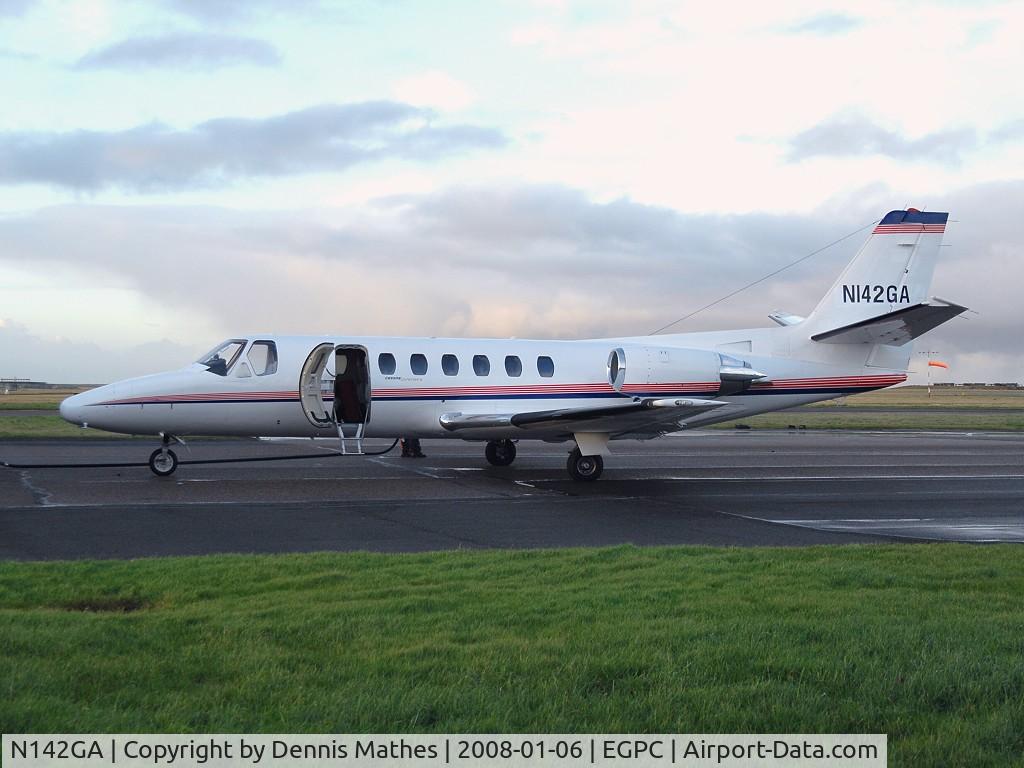 N142GA, 1990 Cessna 560 Citation V C/N 560-0042, Fuel stop on the ferry flight back to the United States. Notice the temporary registration.