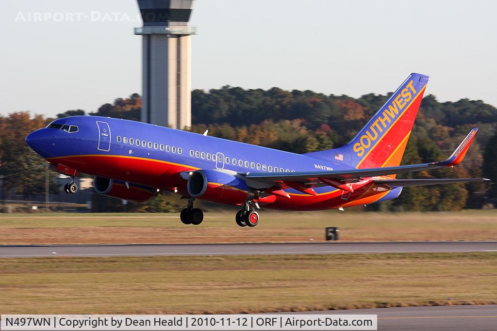 N497WN, 2004 Boeing 737-7H4 C/N 32479, Southwest Airlines N497WN (FLT SWA882) departing RWY 5 en route to Jacksonville Int'l (KJAX).