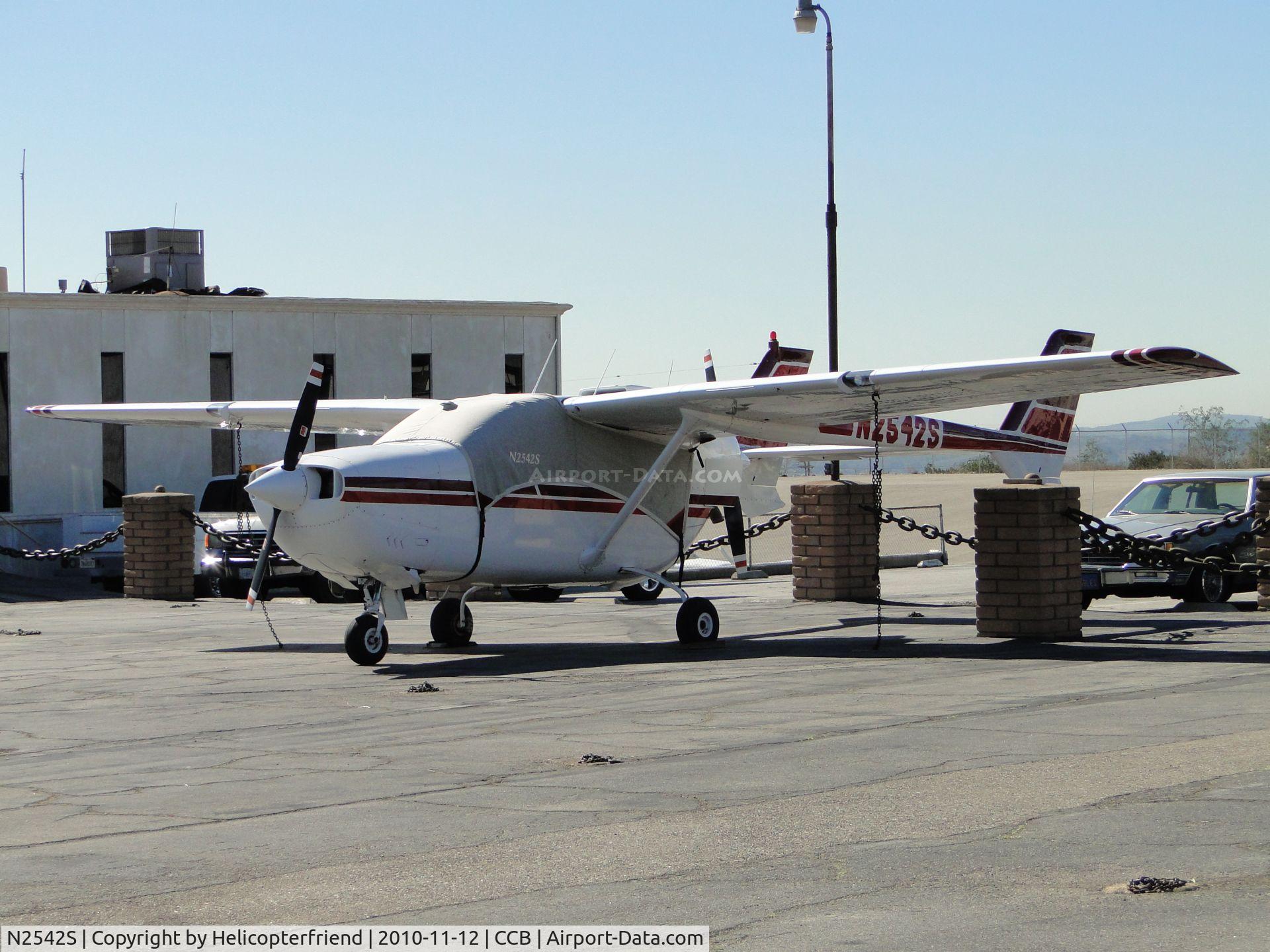 N2542S, 1968 Cessna T337C Turbo Super Skymaster C/N 337-0842, Tied down, covered up and parked in Foothill Sales & Service