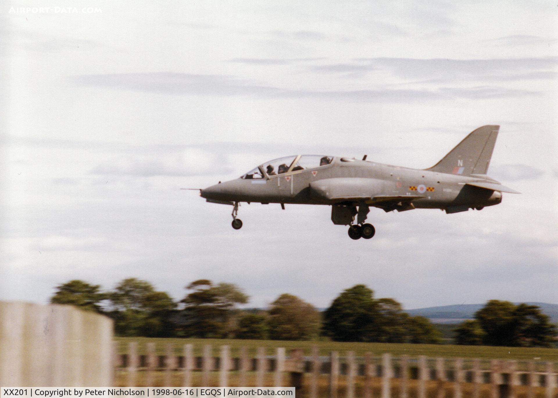 XX201, 1978 Hawker Siddeley Hawk T.1A C/N 048/312048, Hawk T.1A, callsign Ghost One Bravo, operating with the Fleet Requirements and Air Direction Unit - FRADU - albeit with 92[Reserve] Squadron markings, during the 1998 Joint Maritime Course.