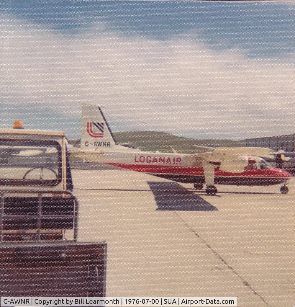 G-AWNR, 1968 Britten-Norman BN-2A Islander C/N 30, G-AWNR parked at Sumburgh in Shetland around July 1977.