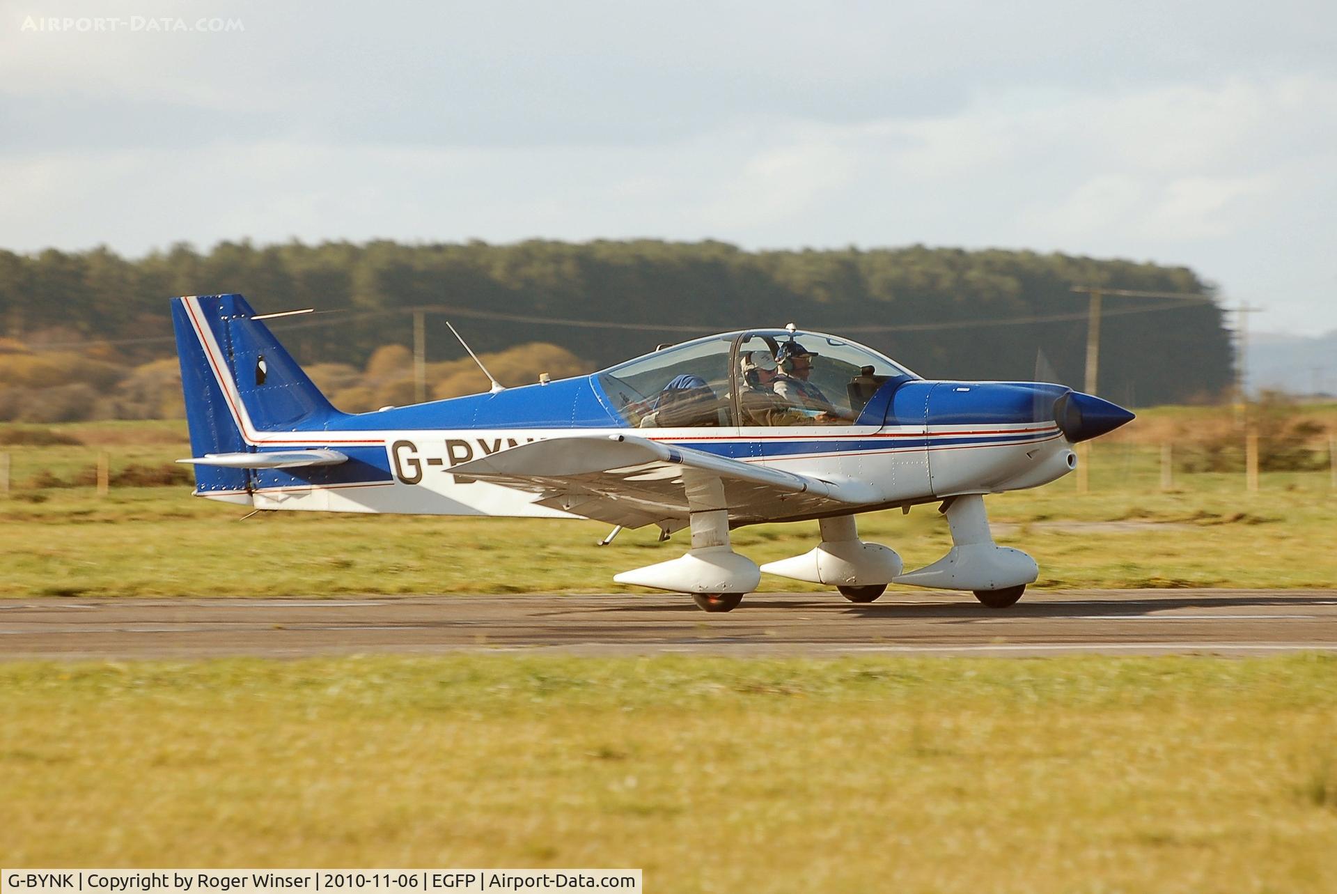 G-BYNK, 1999 Robin HR-200-160 C/N 338, Departing Pembrey Airport