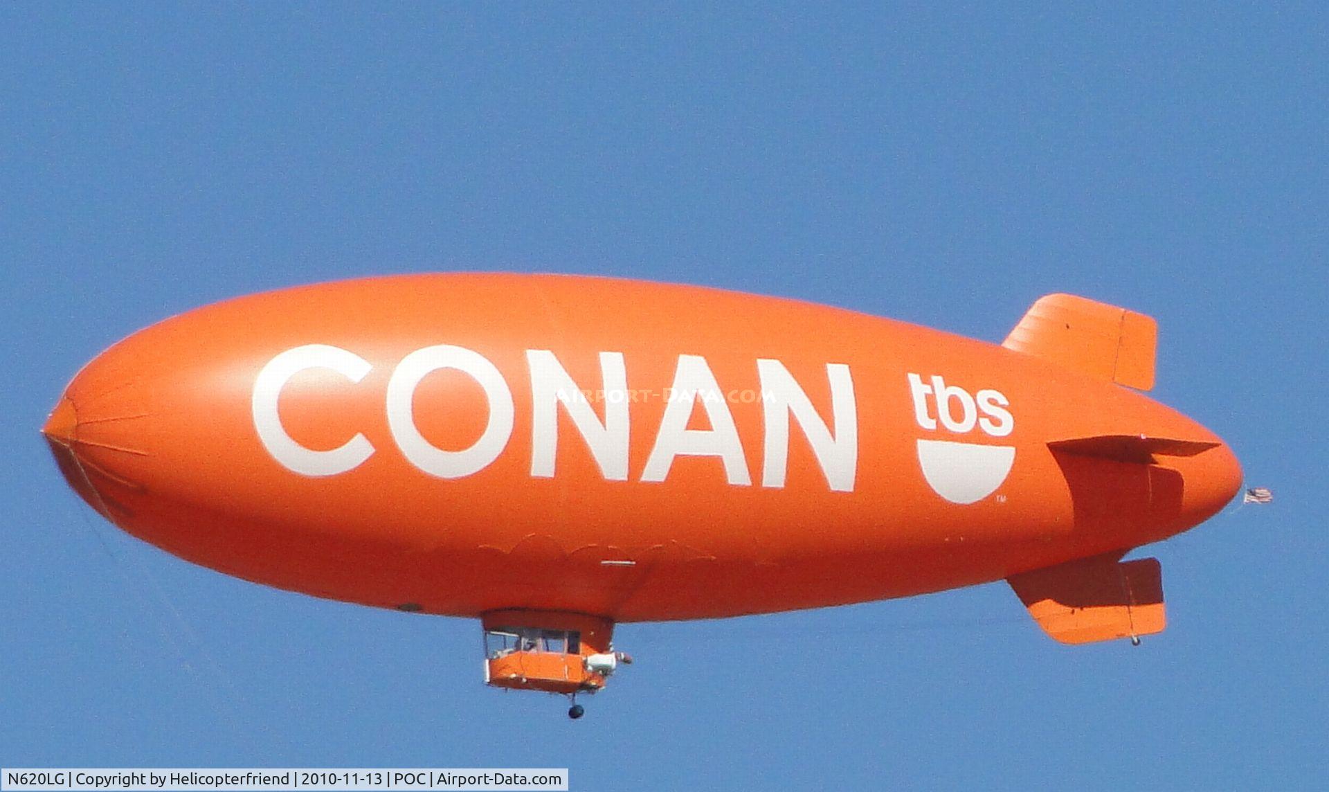 N620LG, 2002 American Blimp Corp A-60+ C/N 020, Advertising Blimp for CONAN on tbs being flown over the northend of the drag races and north of Brackett (POC). Made several passes and then headed northwest over the hills