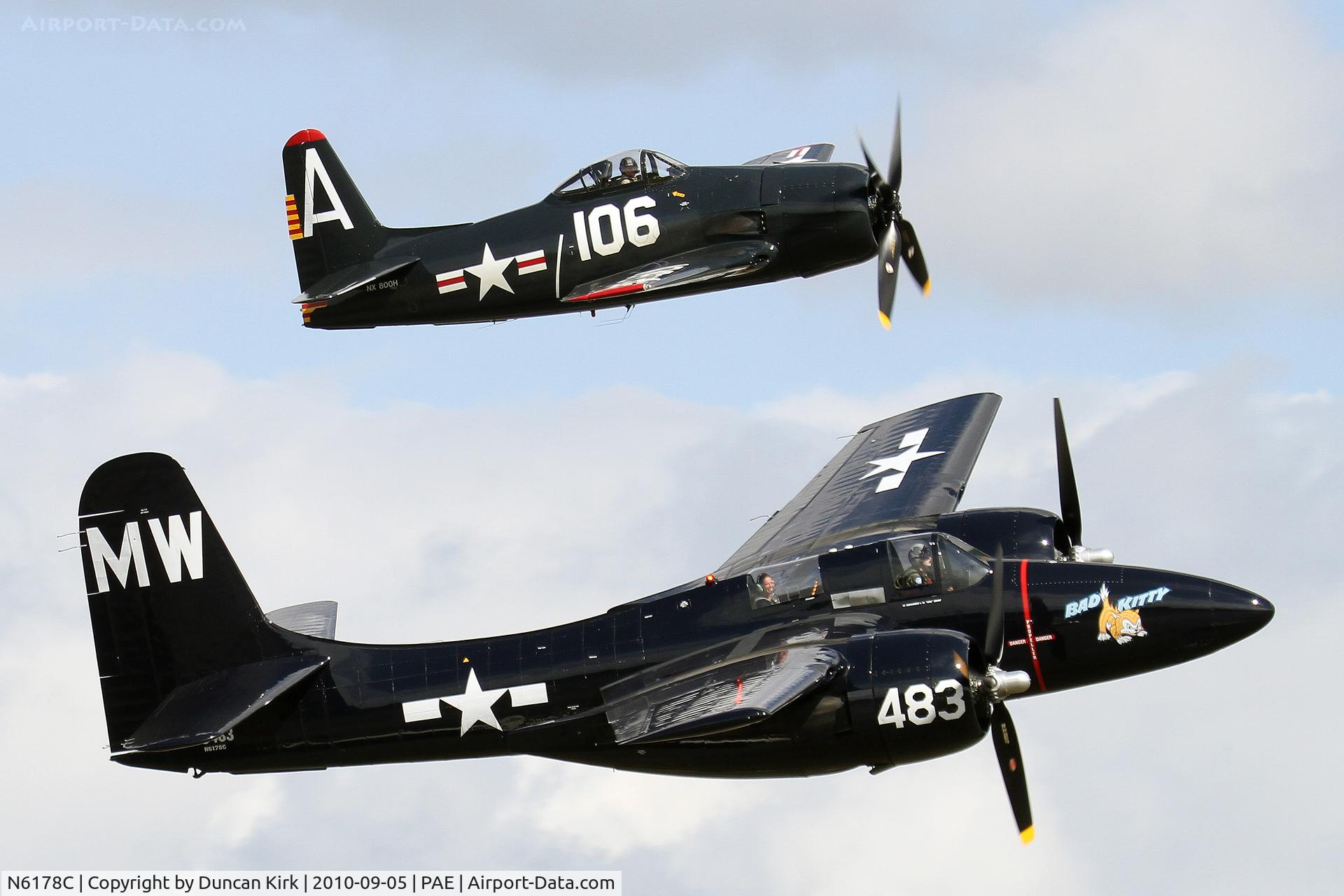 N6178C, Grumman F7F-3 Tigercat C/N C.225, A Tiger Cat and a Bear Cat (NX800H) make an impressive flyby