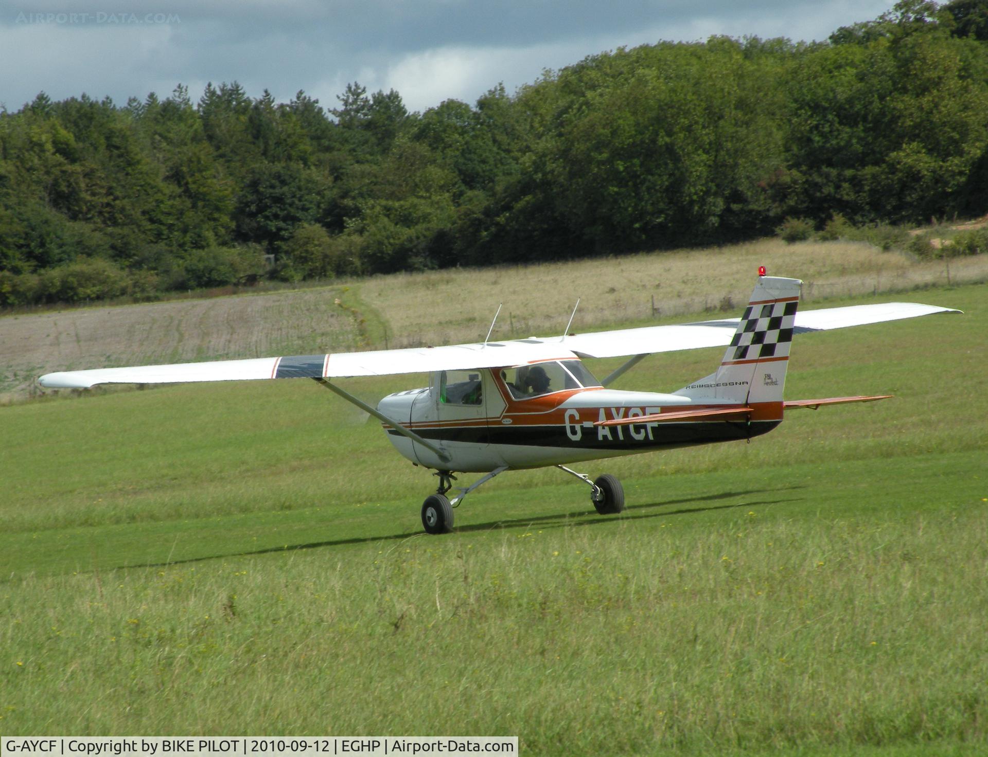 G-AYCF, 1970 Reims FA150K Aerobat C/N 0055, Resident aircraft rolling out rwy 03