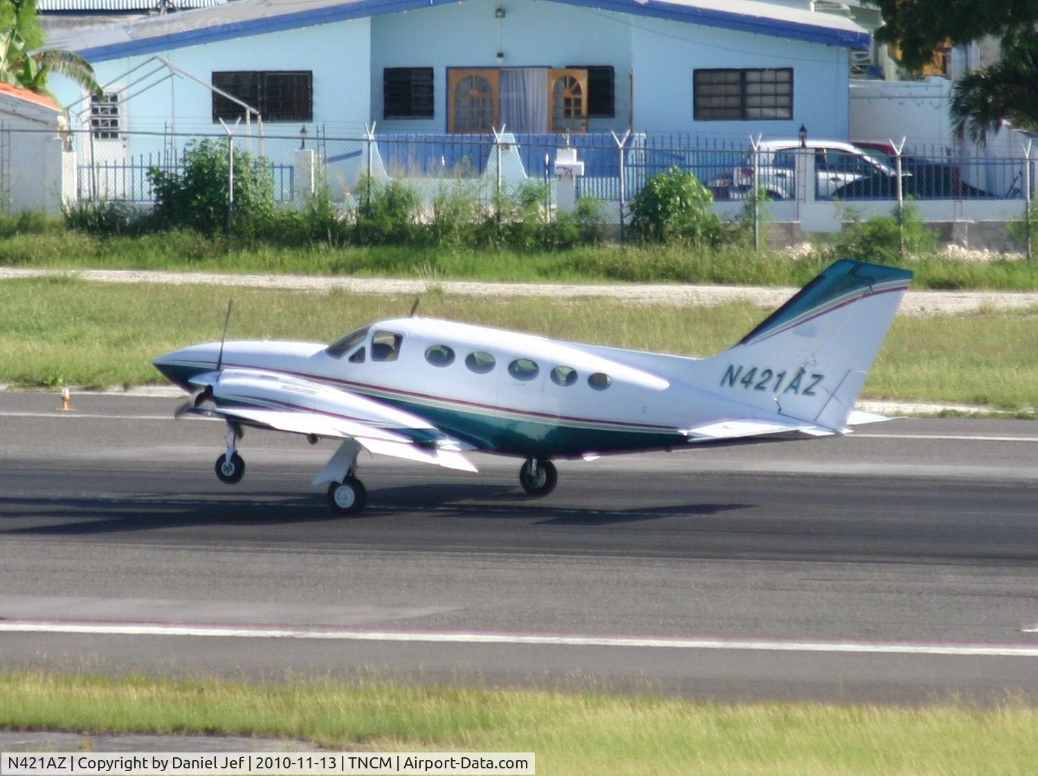 N421AZ, 1977 Cessna 421C Golden Eagle C/N 421C0401, N421AZ landing at TNCM