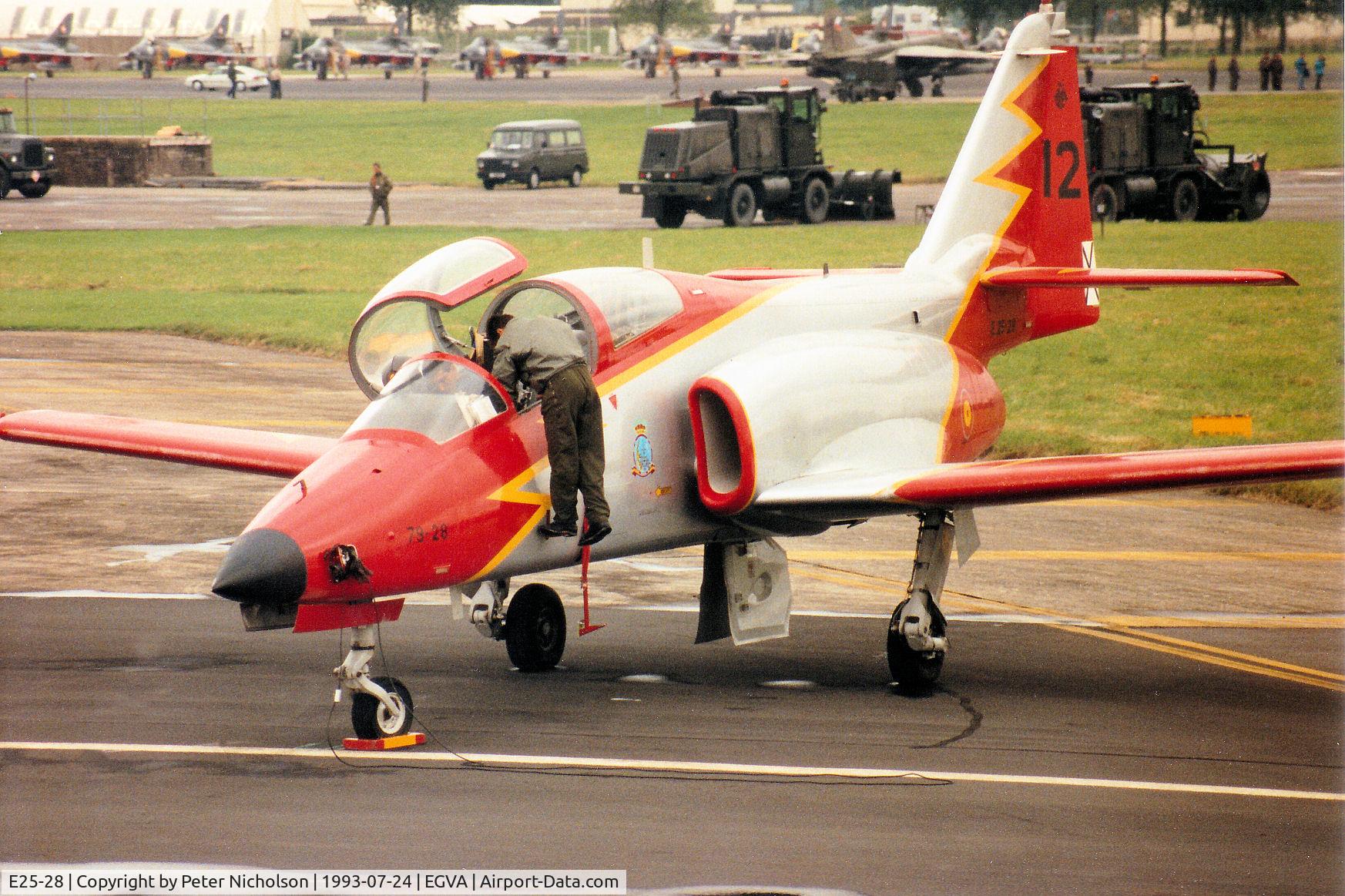 E25-28, CASA C-101EB Aviojet C/N EB01-28-028, CASA 101EB of the Team Aguila of the Spanish Air Force on the flight-line at the 1993 Intnl Air Tattoo at RAF Fairford.