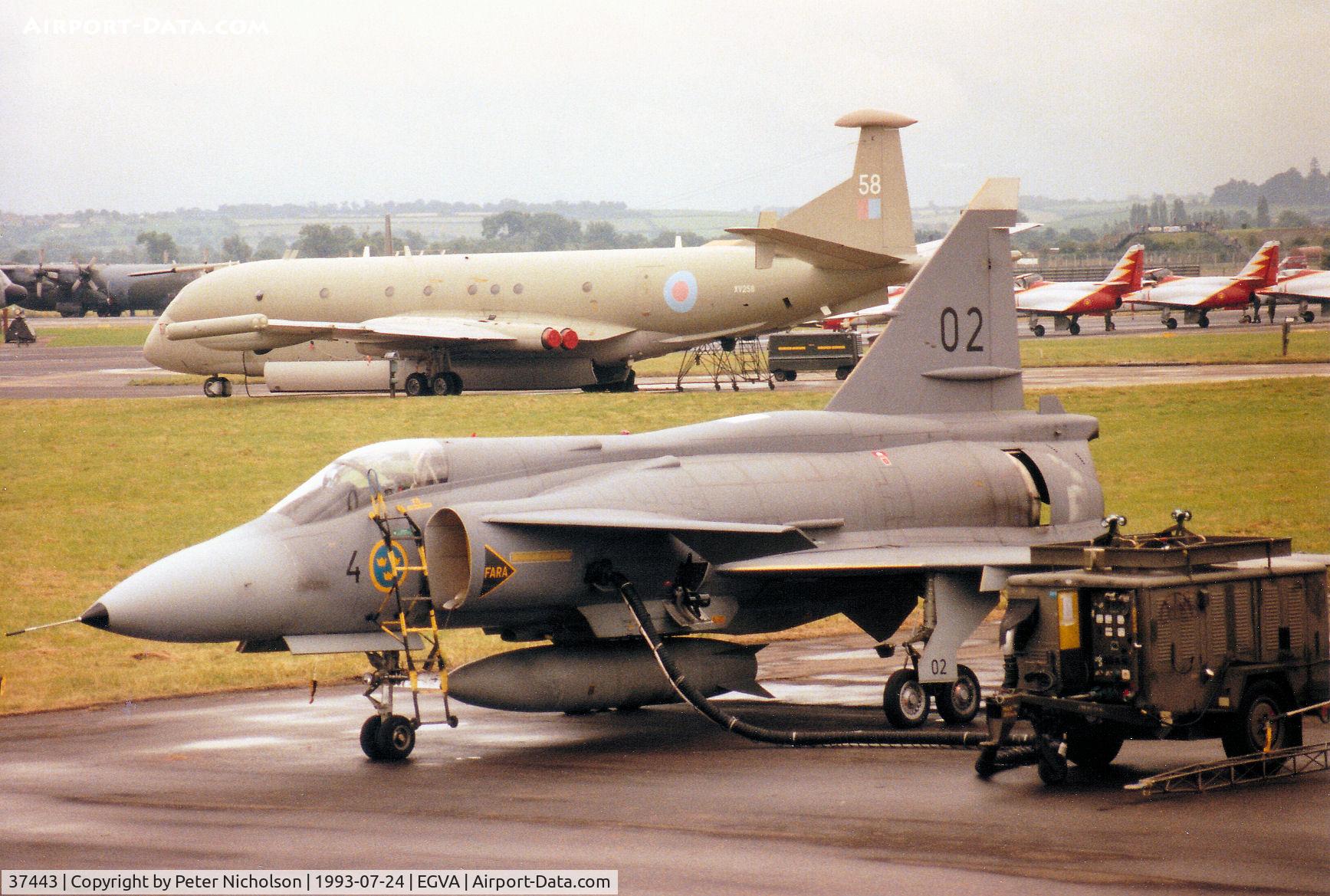 37443, Saab JA 37 Viggen C/N 37443, Another view of this JA-37 Viggen of F4 Wing Swedish Air Force at Östersund at the 1993 Intnl Air Tattoo at RAF Fairford.