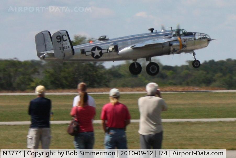 N3774, 1943 North American B-25D Mitchell C/N 100-23960, Departing Mid-East Regional Fly-In (MERFI) - Urbana, Ohio.