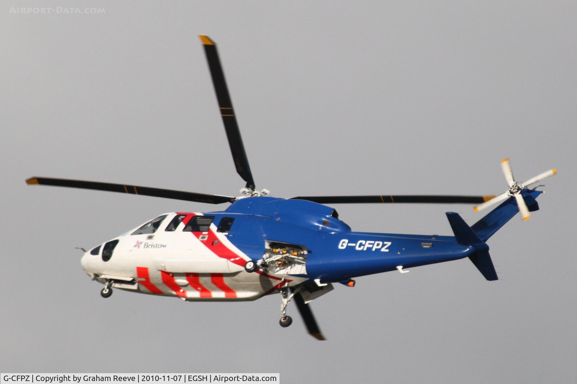 G-CFPZ, 2008 Sikorsky S-76C C/N 760744, Landing at Norwich.