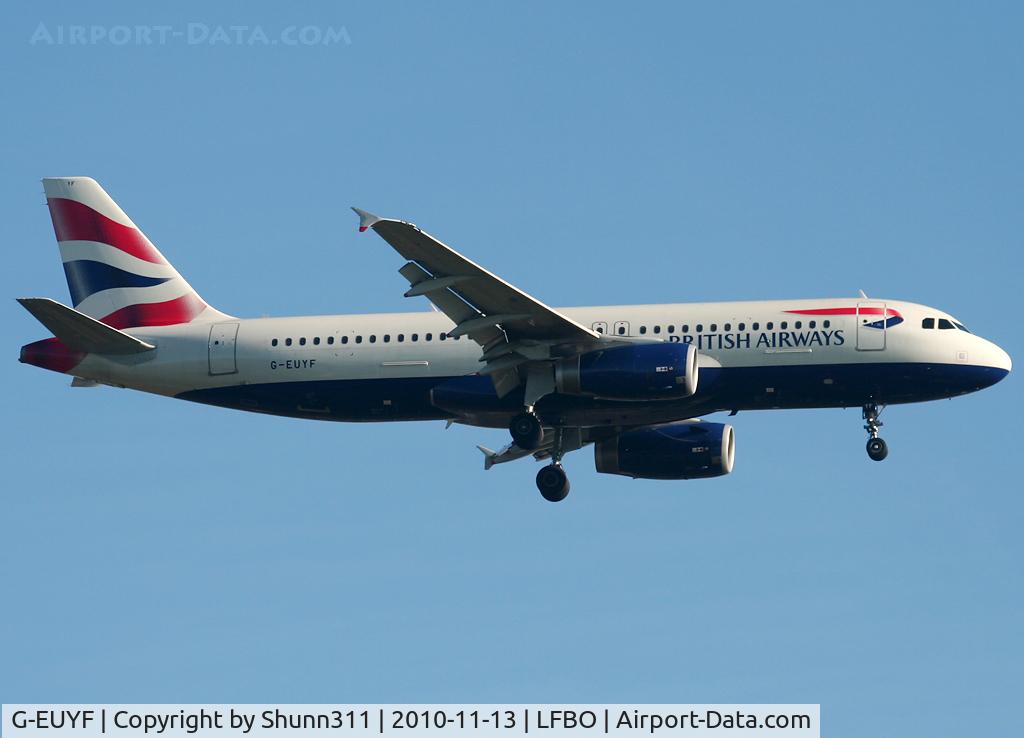 G-EUYF, 2010 Airbus A320-232 C/N 4185, Landing rwy 14L