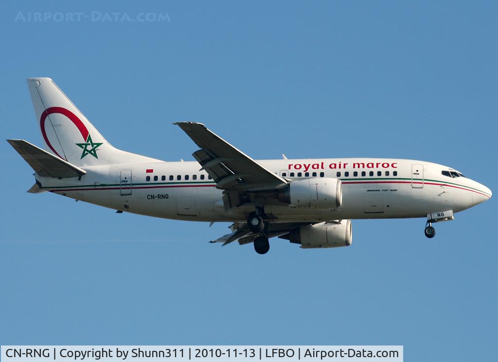 CN-RNG, 1995 Boeing 737-5B6 C/N 27679, Landing rwy 14L in new c/s and with Roman titles on right side...