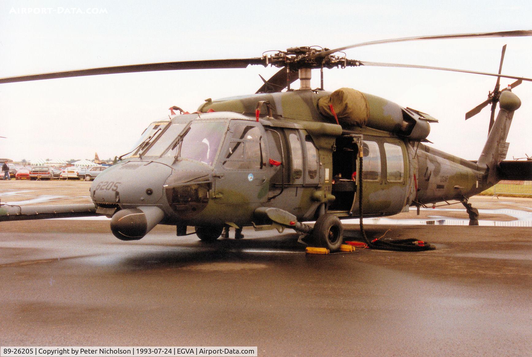 89-26205, 1989 Sikorsky HH-60G Pave Hawk C/N 70-1434, HH-60G Pve Hawk, callsign Jolly 01, of 56th Rescue Squadron then based at Keflavik, Iceland on display at the 1993 Intnl Air Tattoo at RAF Fairford.