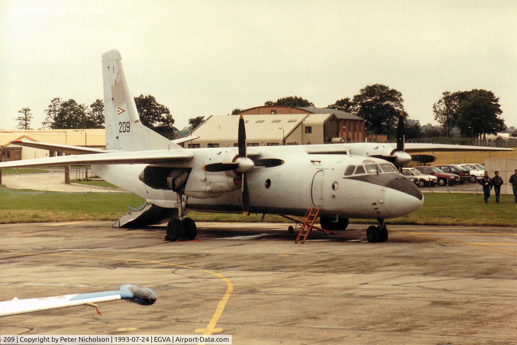 209, Antonov An-26 C/N 2209, An-26 Curl of the Hungarian Air Force's Szolnok Air Transport Regiment on the flight-line at the 1993 Intnl Air Tattoo at RAF Fairford.