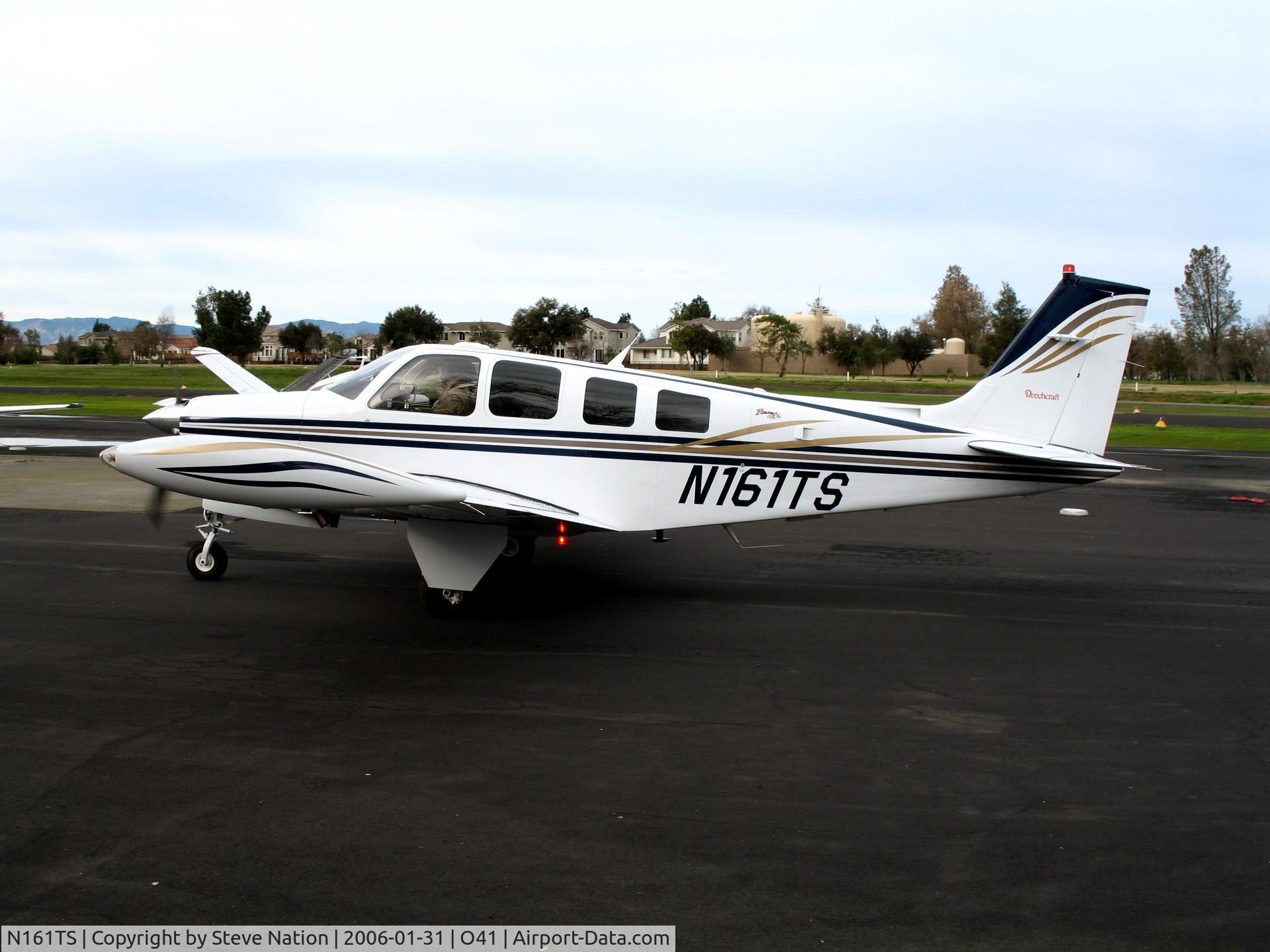 N161TS, Raytheon Aircraft Company A36 Bonanza C/N E-3519, Raytheon A36 Bonanza at Woodland Aviation for maintenance - WATTS-Woodland Airport, CA