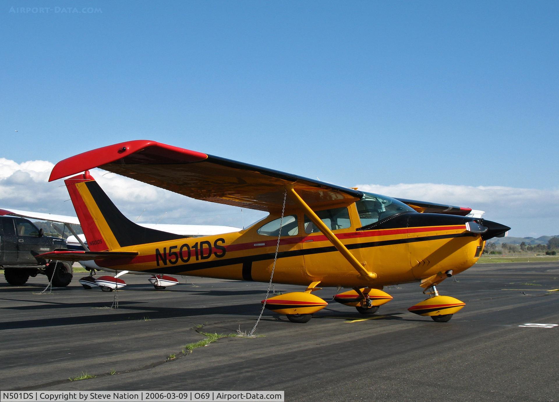 N501DS, 1966 Cessna 182J Skylane C/N 18257193, Colorful or what? I get the feeling the owner if from Belgium (flag colors match)! 1966 Cessna 182J @ Petaluma, CA