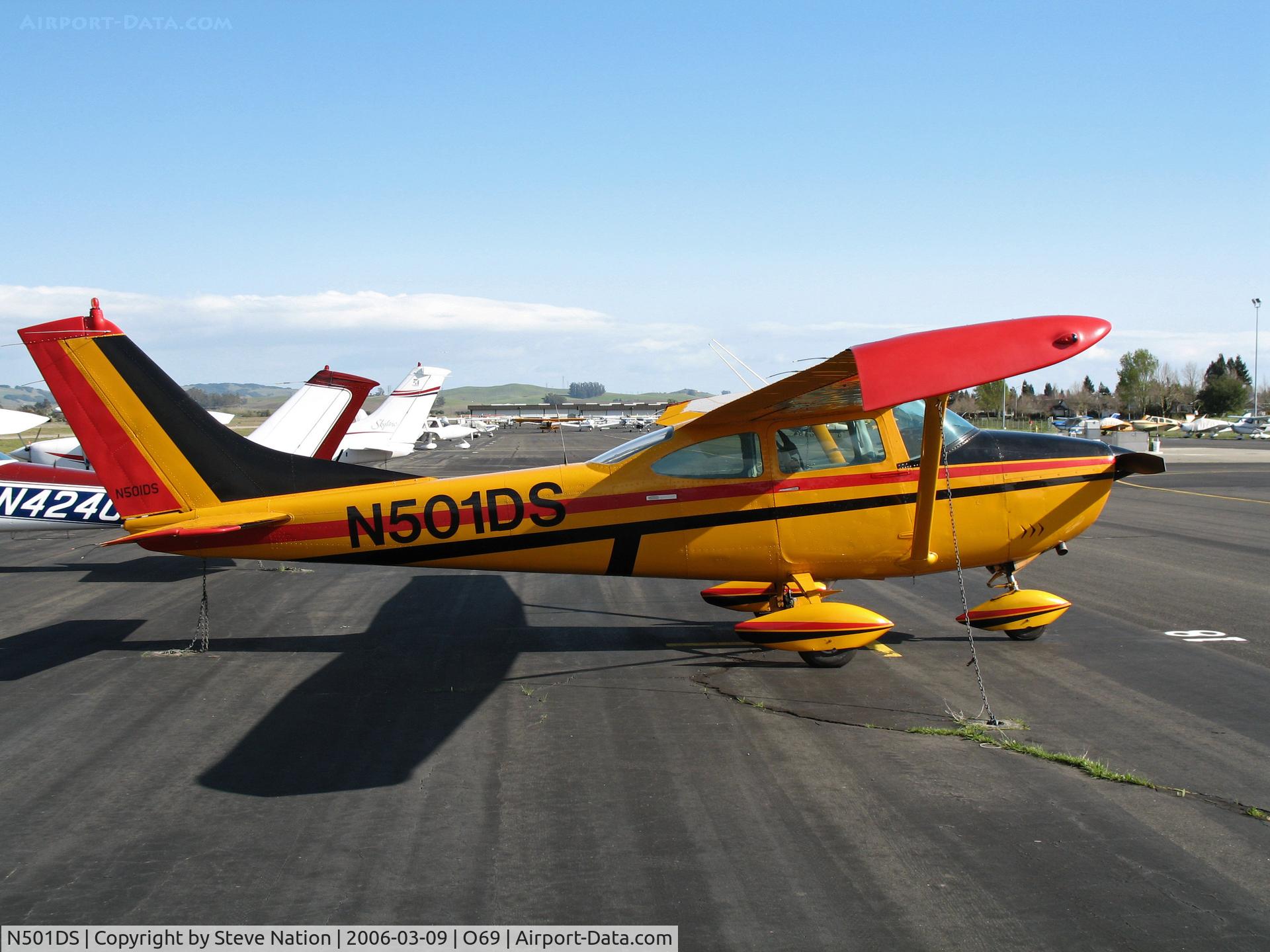 N501DS, 1966 Cessna 182J Skylane C/N 18257193, Colorful or what? I get the feeling the owner if from Belgium (flag colors match)! 1966 Cessna 182J @ Petaluma, CA