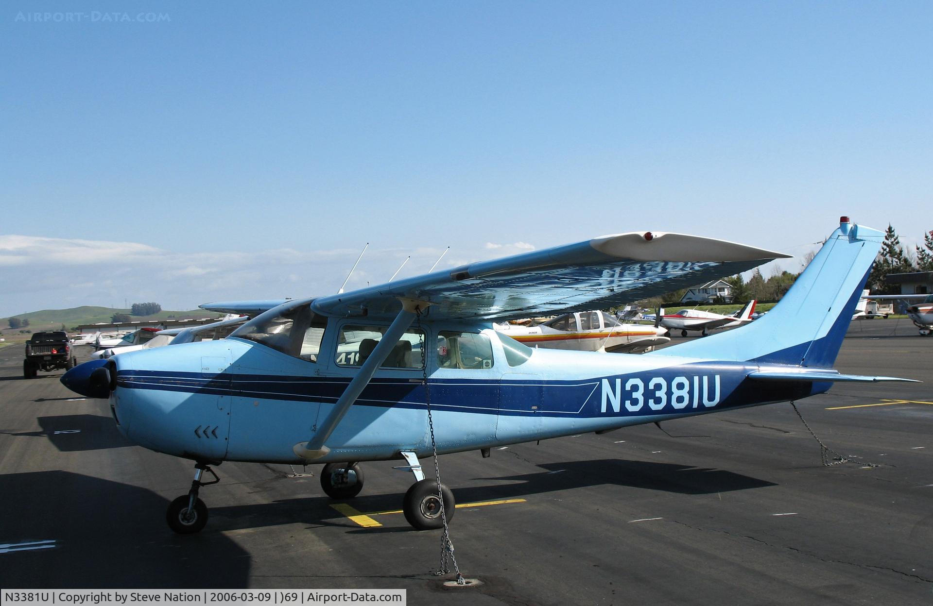 N3381U, 1963 Cessna 182F Skylane C/N 18254781, Locally-based very blue 1963 Cessna 182F @ Petaluma, CA (with owner in Carson City, NV by Dec 2007)