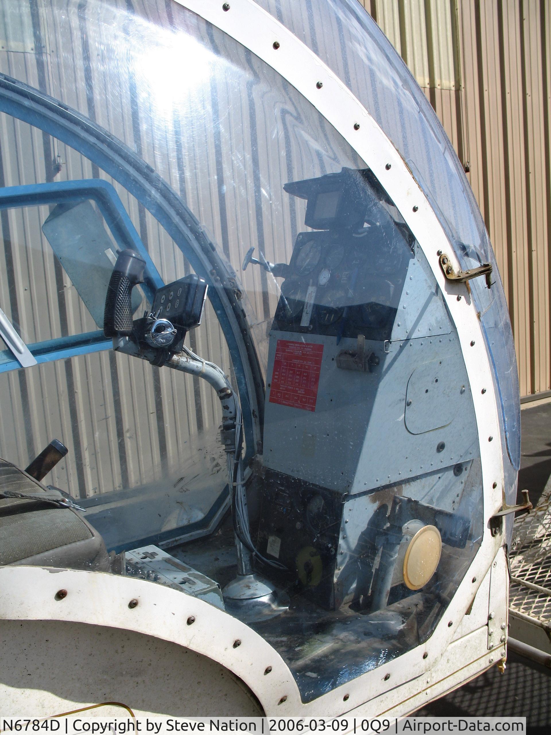 N6784D, 1960 Bell 47G-2A-1 C/N 2589, Close-up of cockpit of North Coast Helicopters 1960 Bell 47G-2A-1 Tomcat @ Sonoma Skypark, CA