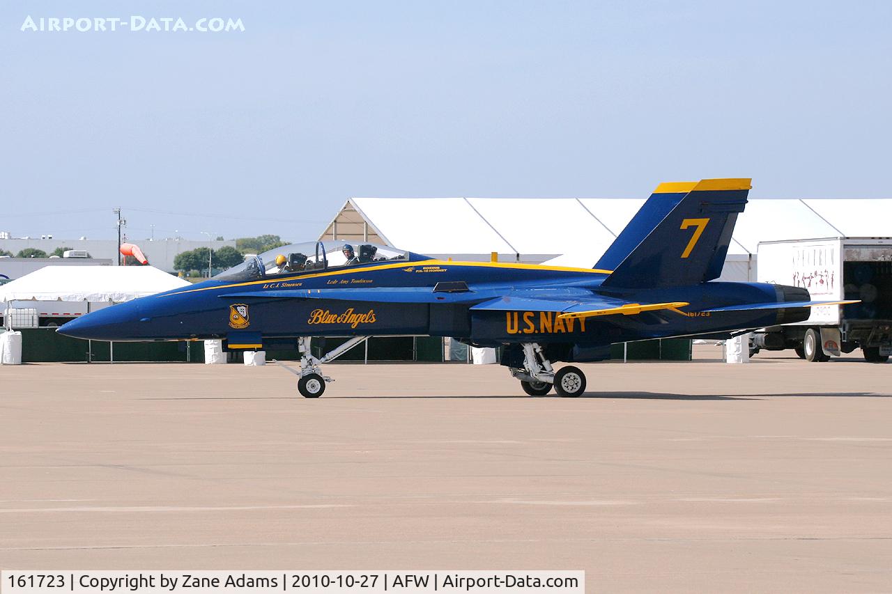 161723, McDonnell Douglas F/A-18B Hornet C/N 0073/B022, Blue Angles media flight headed for the runway At Alliance Airport - Fort Worth, TX