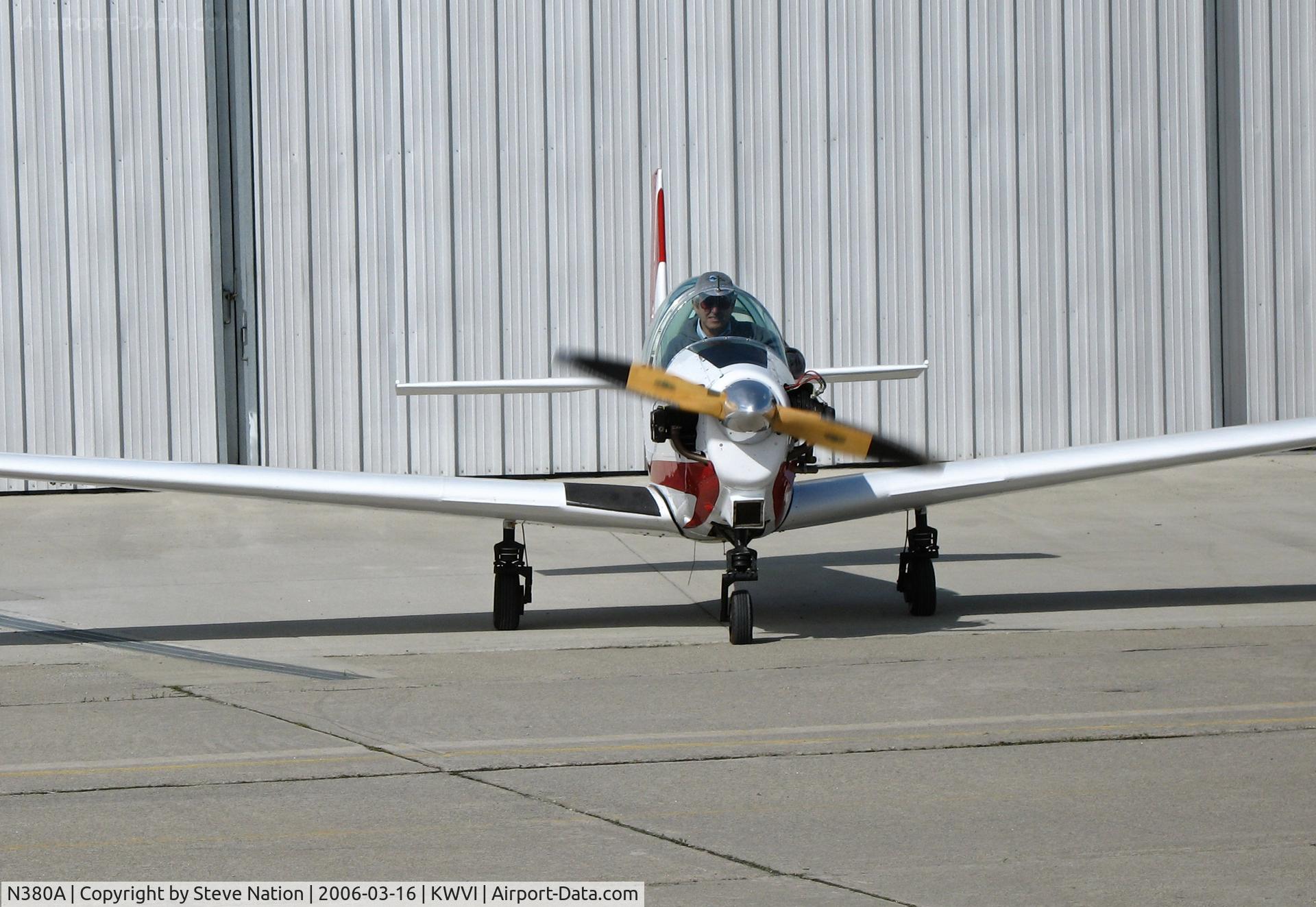 N380A, 1949 Mooney M-18L C/N 41, Head on shot of 1949 Mooney M-18L running up engine.