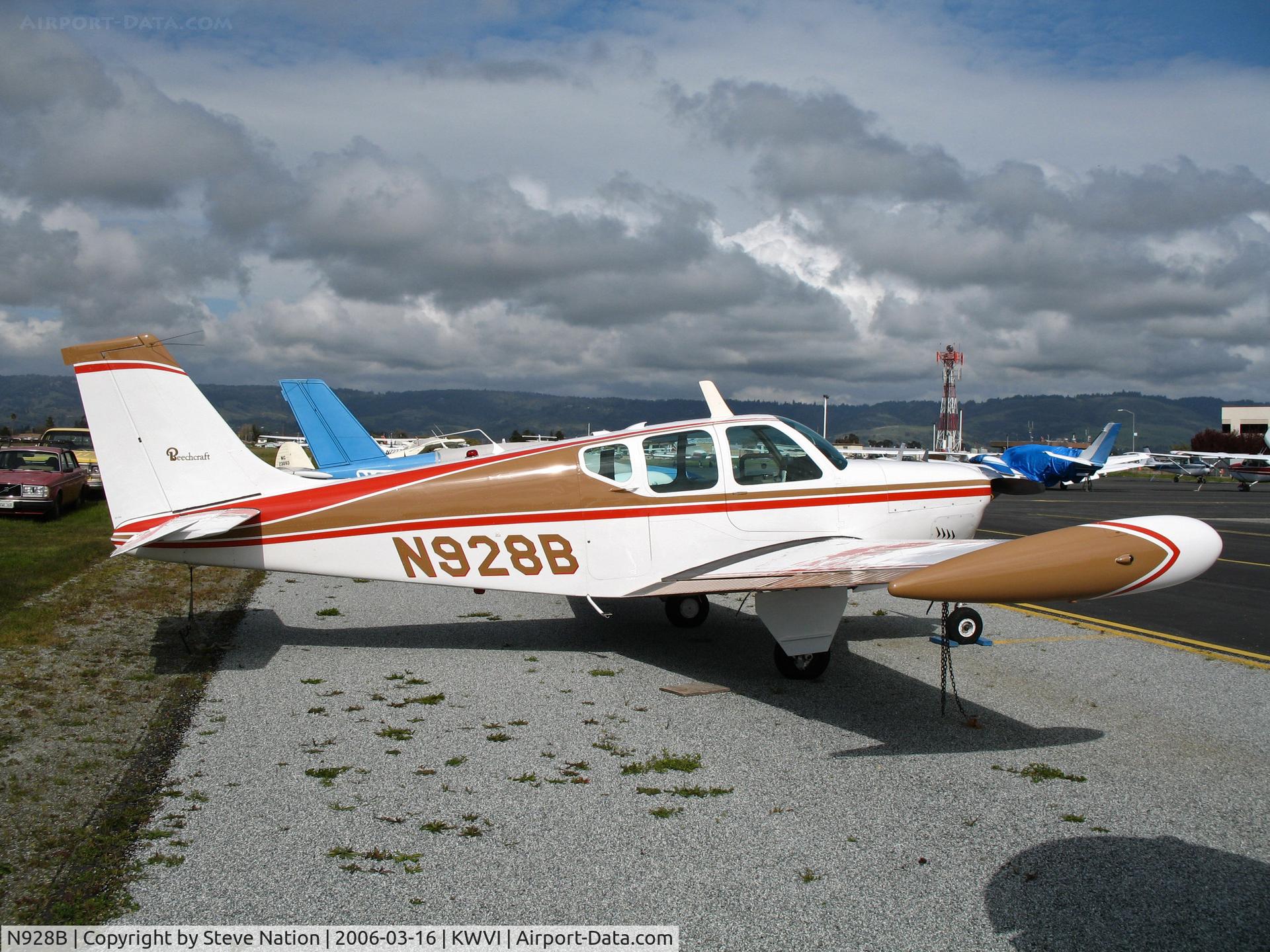 N928B, 1961 Beech 35-A33 Debonair C/N CD-367, 1961 Beech 35-A33 Bonanza with tip tanks visiting from Half Moon Bay @ Watsonville, CA