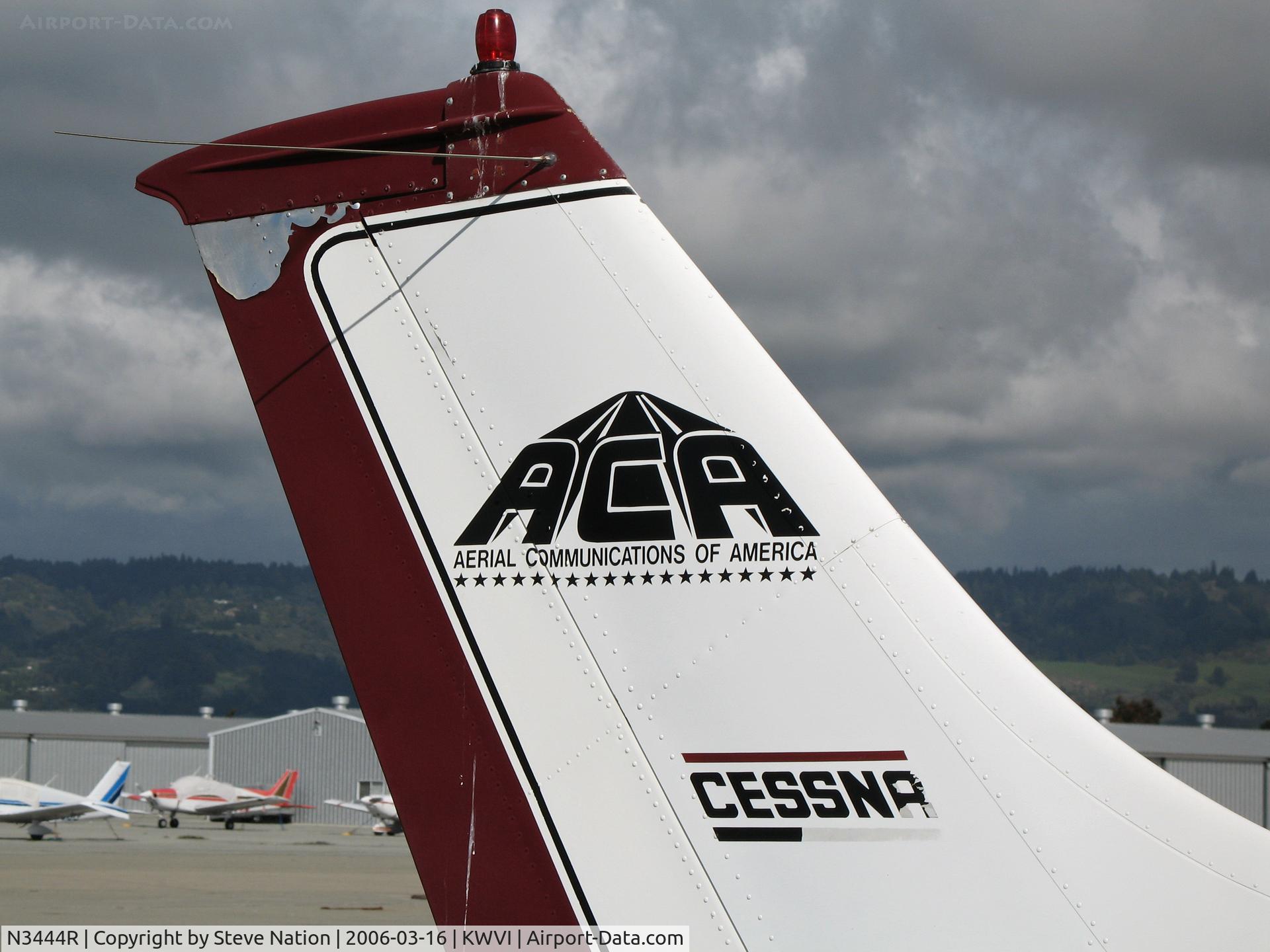 N3444R, 1967 Cessna 182L Skylane C/N 18258744, Close-Up tail: ACA/aerial communications of america (titles) 1967 Cessna 182L @ Watsonville, CA