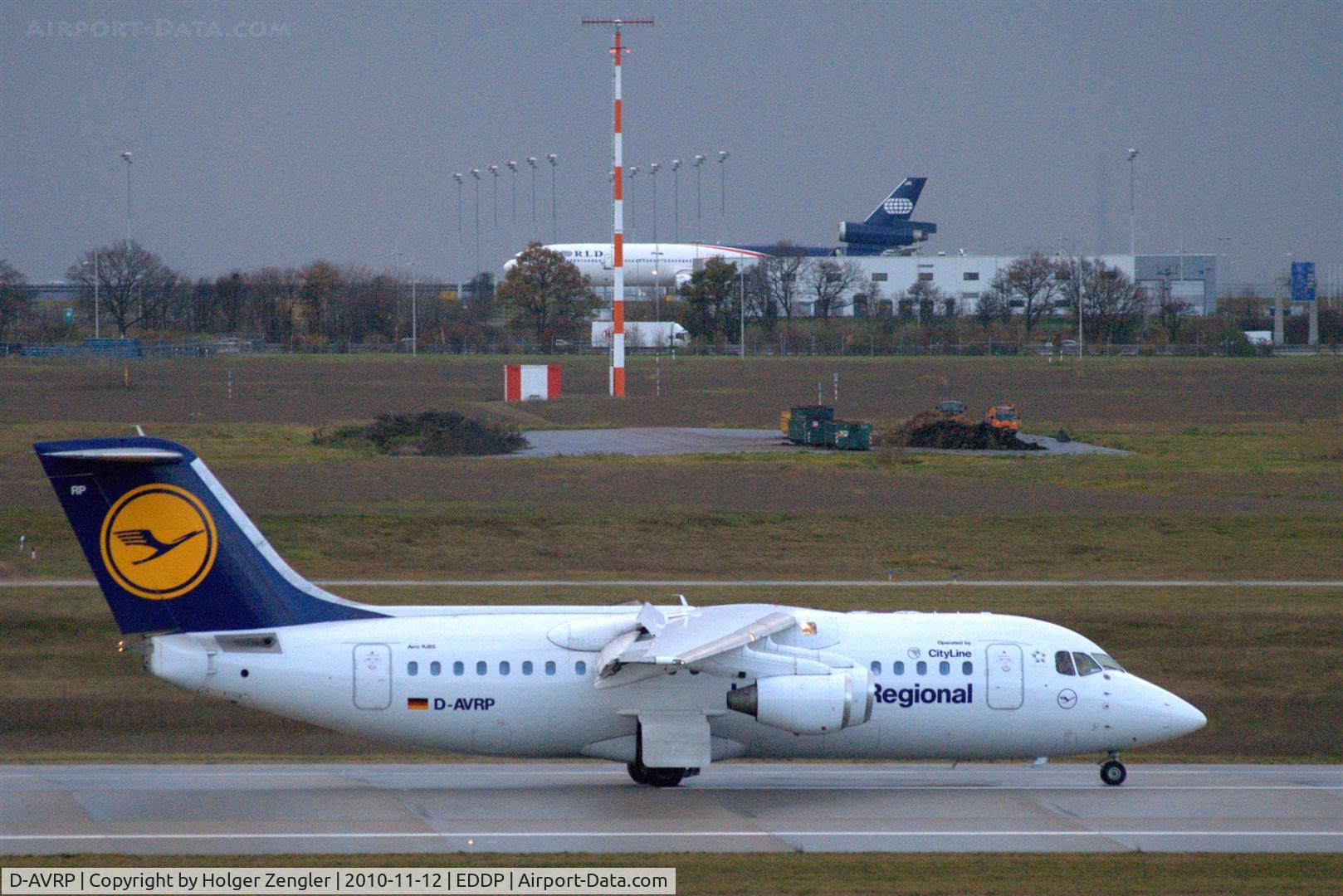 D-AVRP, 1997 British Aerospace Avro 146-RJ85 C/N E.2303, From MUC down to windy and rainy LEJ.