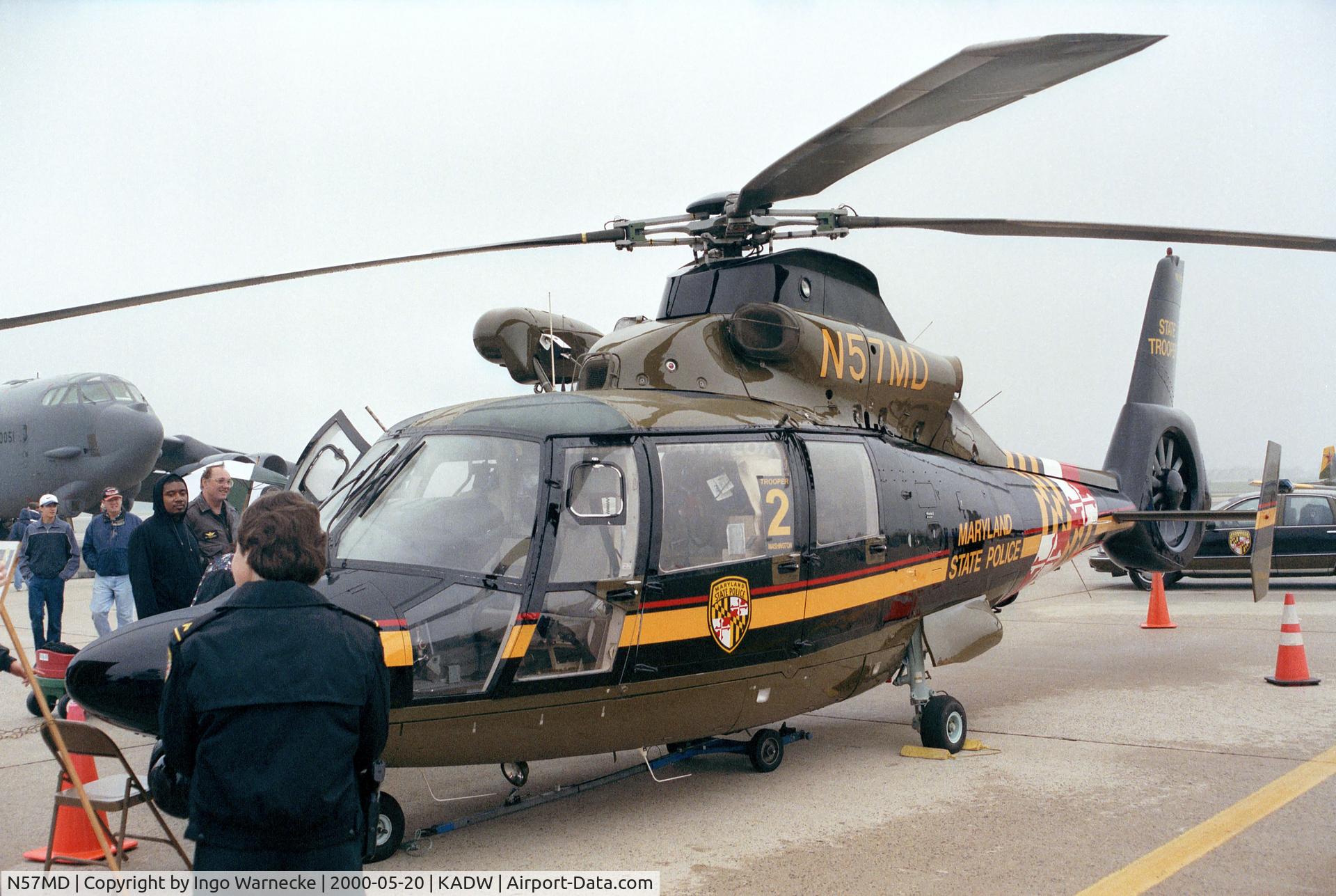 N57MD, 1988 Aerospatiale SA-365N-1 Dauphin 2 C/N 6252, Aerospatiale SA.365N1 Dauphin II of the Maryland State Police at Andrews AFB during Armed Forces Day 2000
