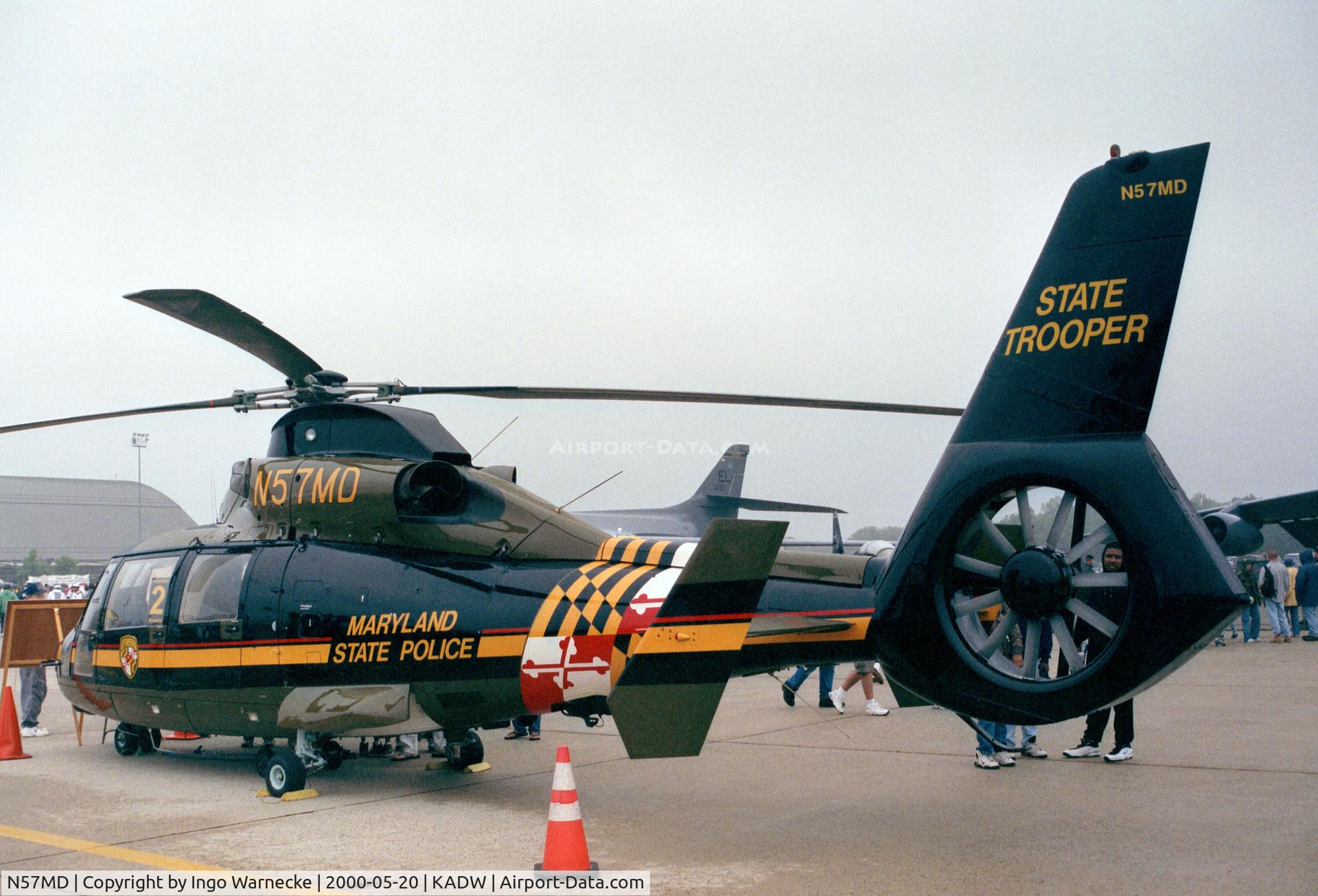 N57MD, 1988 Aerospatiale SA-365N-1 Dauphin 2 C/N 6252, Aerospatiale SA.365N1 Dauphin II of the Maryland State Police at Andrews AFB during Armed Forces Day 2000