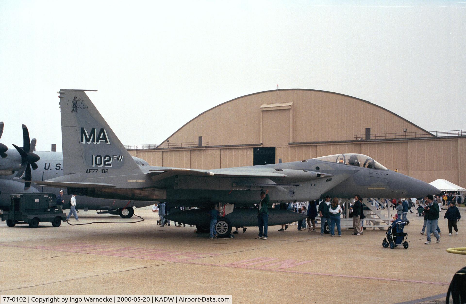 77-0102, 1977 McDonnell Douglas F-15A Eagle C/N 0385/A314, McDonnell Douglas F-15A Eagle of the MA ANG at Andrews AFB during Armed Forces Day 2000