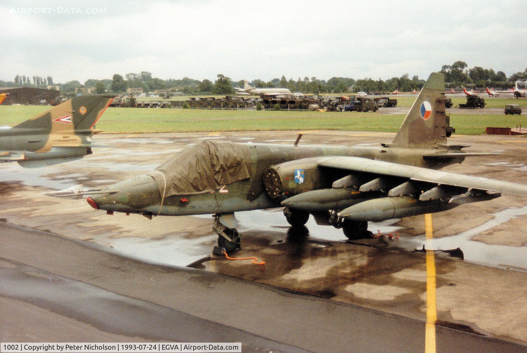 1002, Sukhoi Su-25K C/N 25508110002, Su-25K Frogfoot of 30 BLP Czech Air Force on the flight-line at the 1993 Intnl Air Tattoo at RAF Fairford.