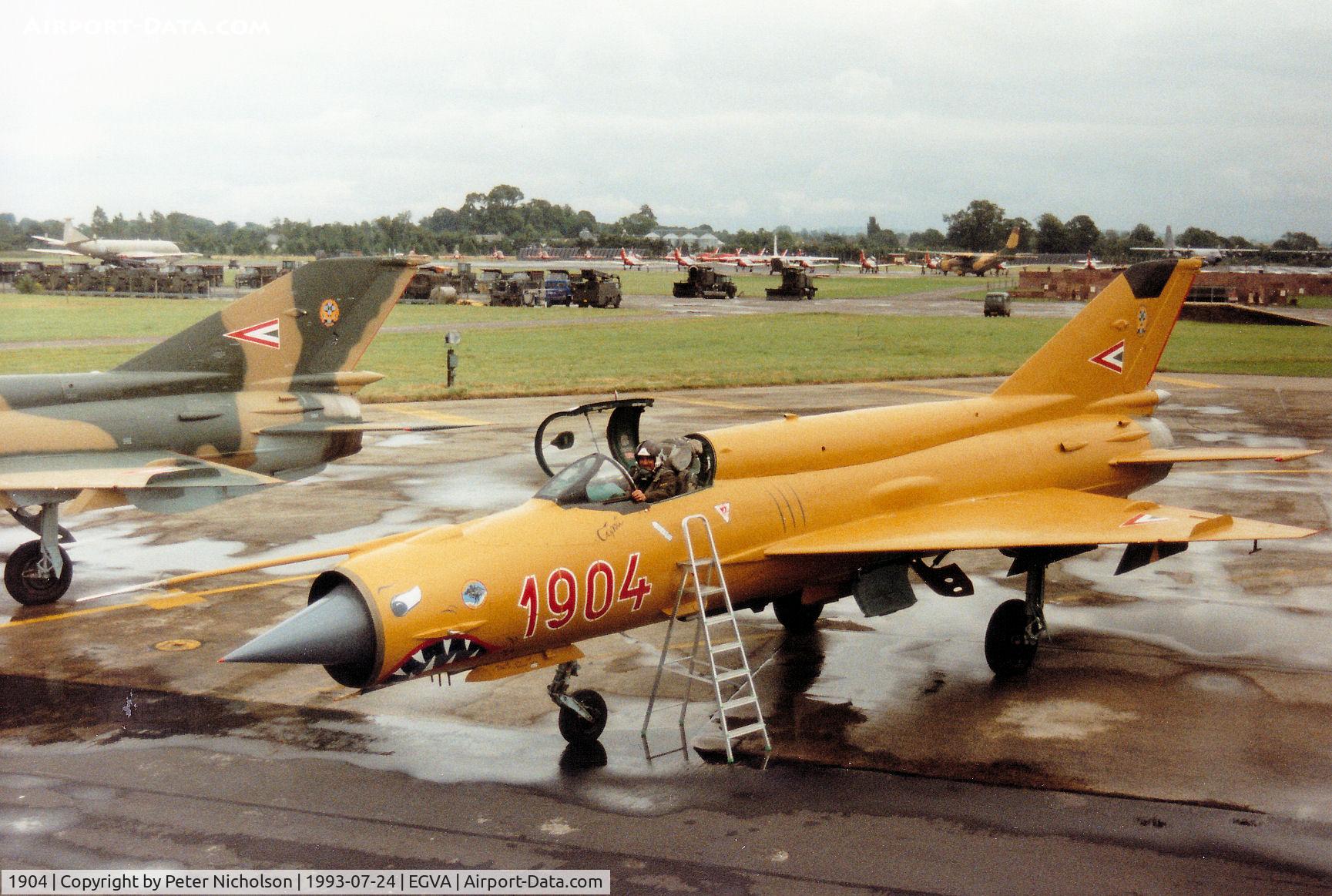 1904, 1978 Mikoyan-Gurevich MiG-21bis C/N 75061904, MiG-21 Fishbed of 31 Squadron Hungarian Air Force on the flight-line at the 1993 Intnl Air Tattoo at RAF Fairford.