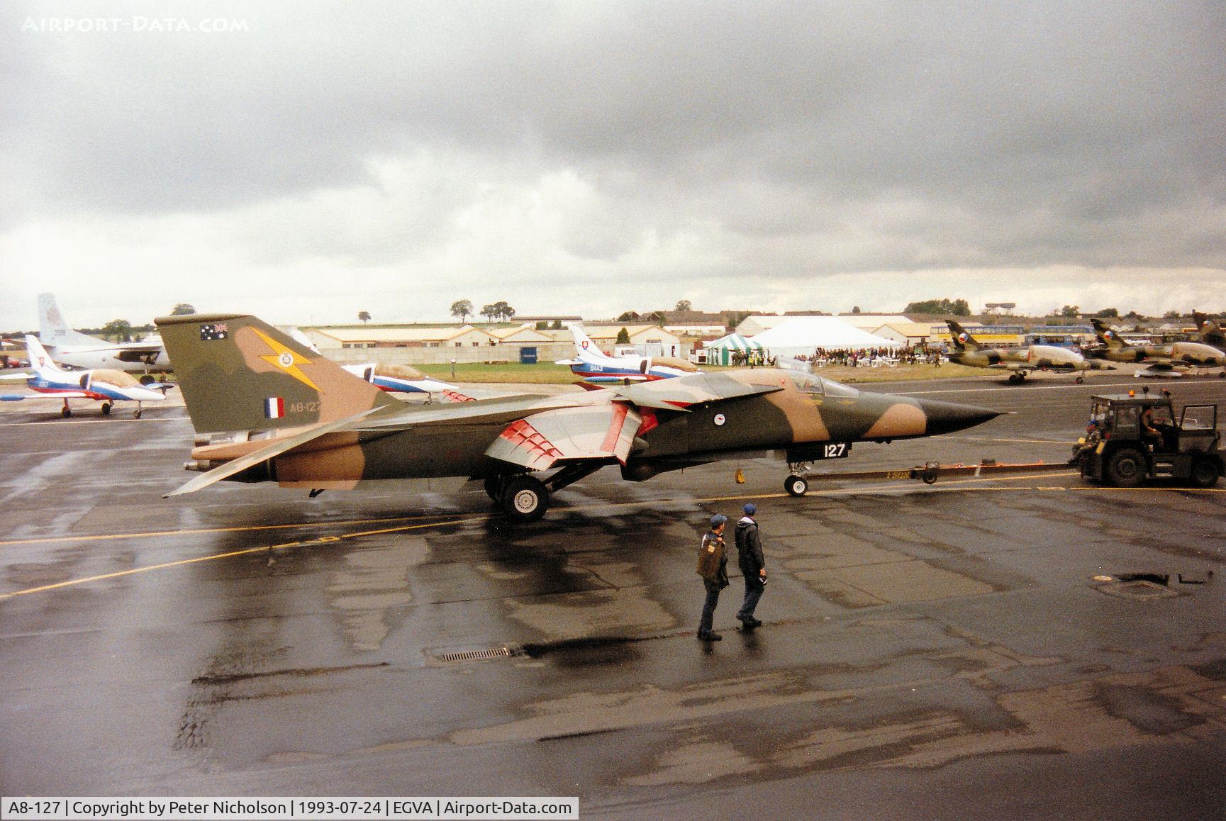 A8-127, 1967 General Dynamics F-111C Aardvark C/N D1-03, F-111C, callsign Arcade 3, of 1 Squadron Royal Australian Air Force on the flight-line at the 1993 Intnl Air Tattoo at RAF Fairford.