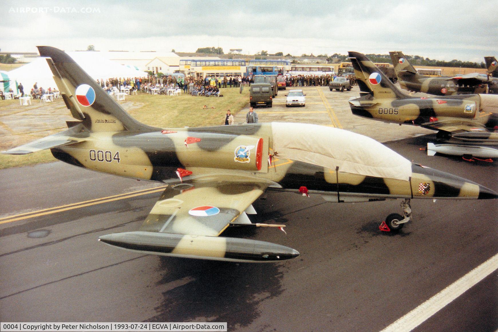 0004, 1992 Aero L-39MS Albatros C/N 040004, L-39MS Albatros of 1 Training Regiment Czech Air Force on the flight-line at the 1993 Intnl Air Tattoo at RAF Fairford.