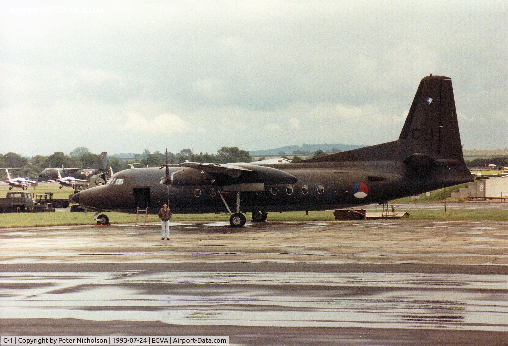 C-1, 1960 Fokker F.27-100 Friendship C/N 10152, F-27-100 Friendship, callsign Netherlands Air Force 18, of 334 Squadron on the flight-line at the 1993 Intnl Air Tattoo at RAF Fairford.