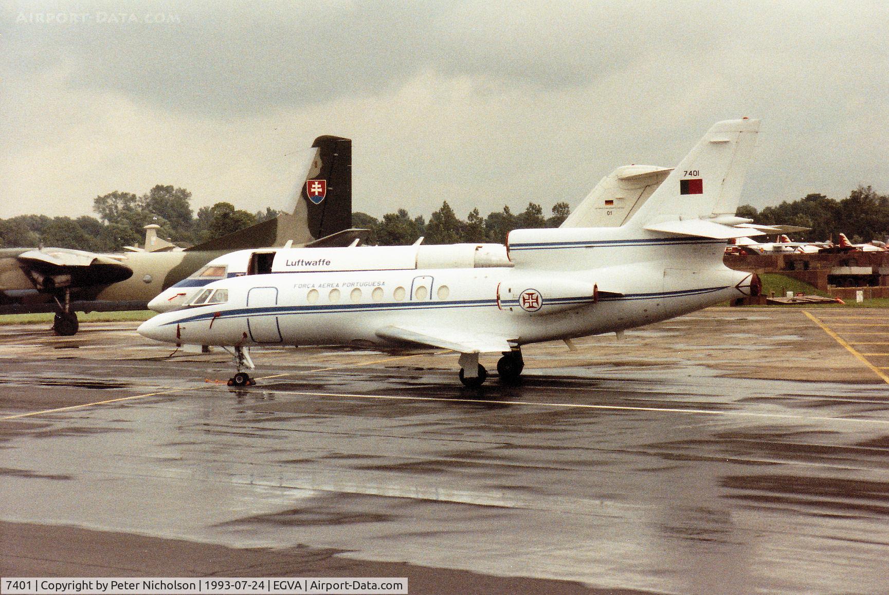 7401, 1988 Dassault Falcon 50 C/N 195, Falcon 50 of 504 Esquadron Portuguese Air Force on the flight-line at the 1993 Intnl Air Tattoo at RAF Fairford.