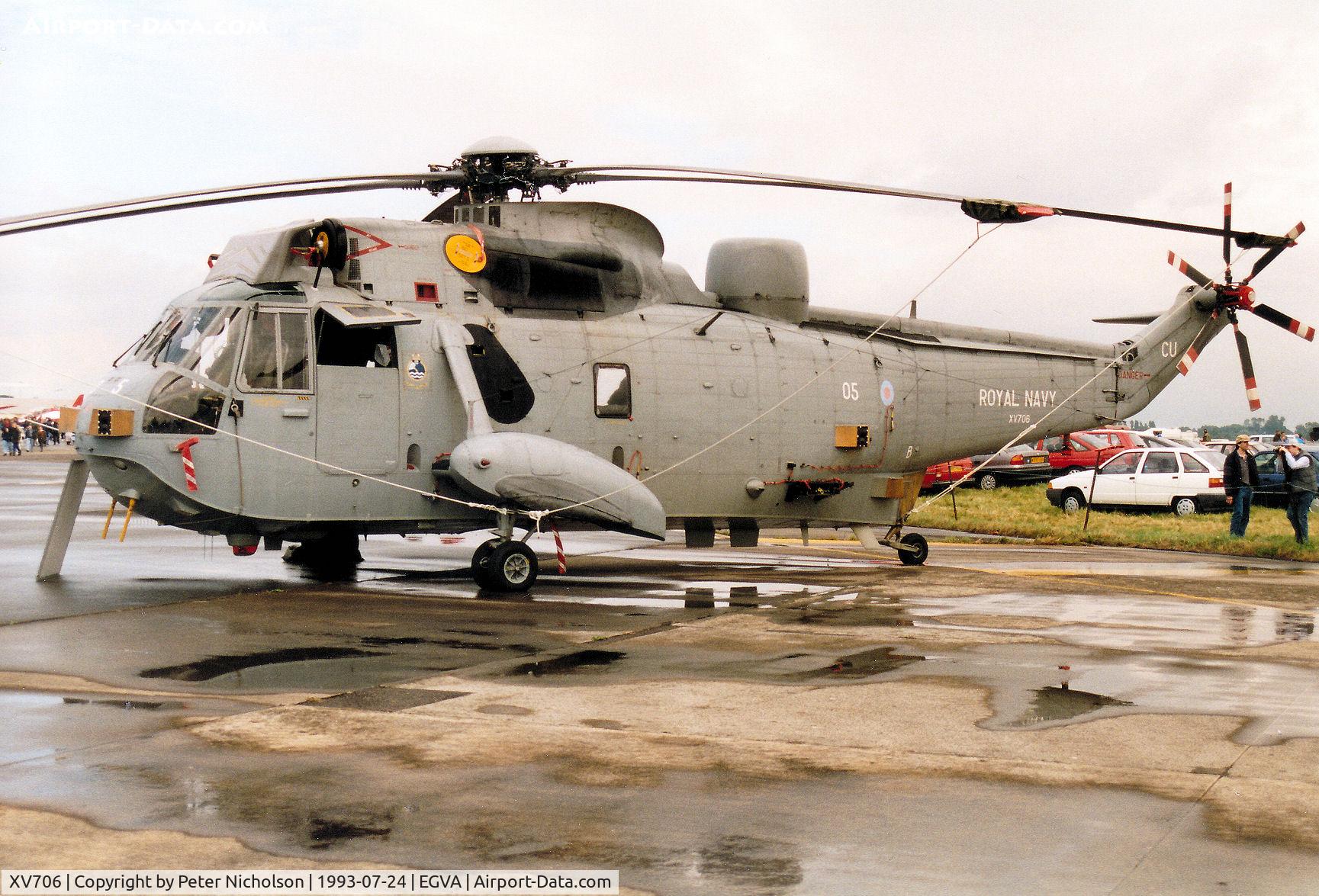 XV706, Westland Sea King HAS.6 C/N WA677, Sea King HAS.6, callsign Navy 180, of 810 Squadron at RNAS Culdrose on display at the 1993 Intnl Air Tattoo at RAF Fairford.