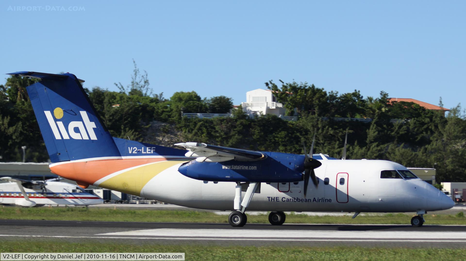 V2-LEF, 1989 De Havilland Canada DHC-8-103 Dash 8 C/N 144, Liat V2-LEF departing TNCM