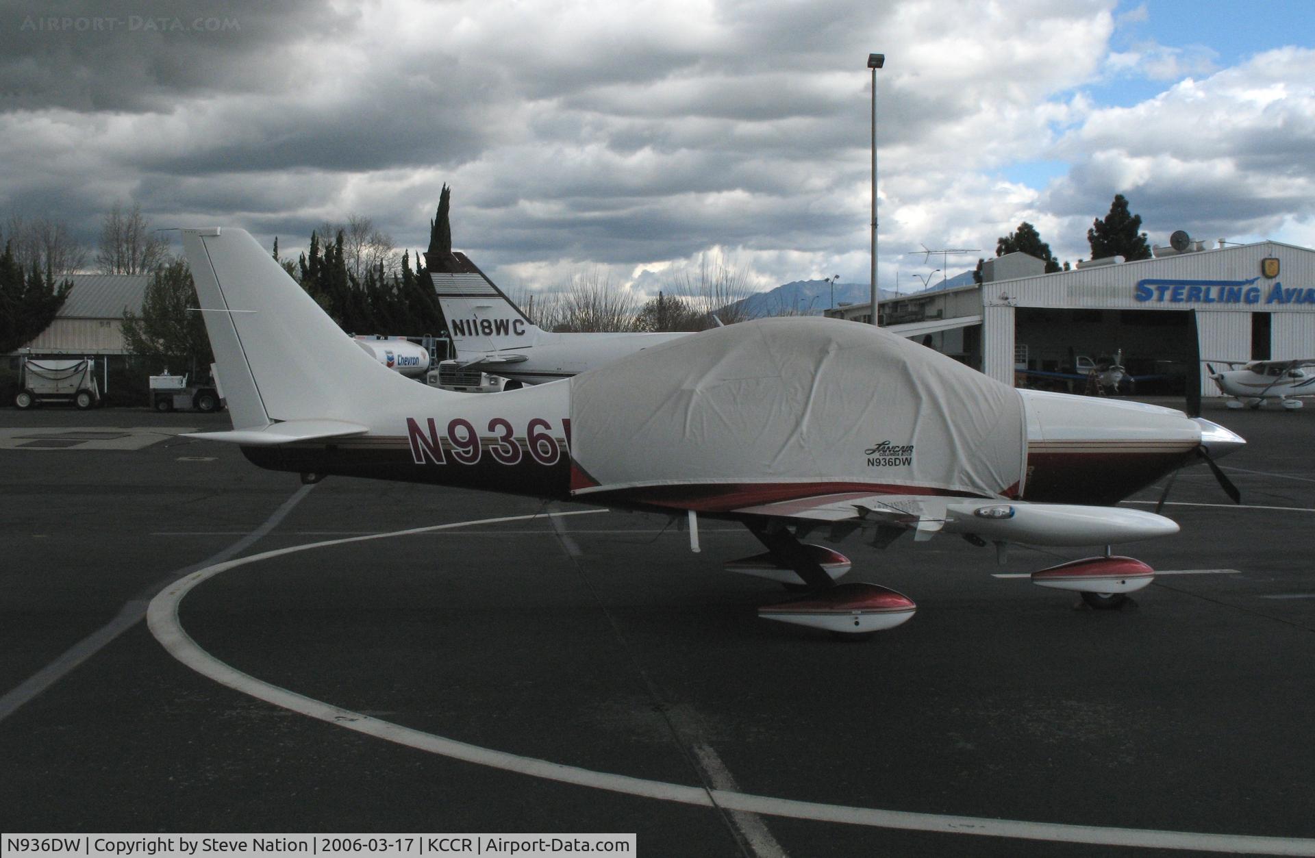 N936DW, 2003 Lancair LC-40-550FG C/N 40070, Visting from Idaho, 2003 Lancair LC-40-550FG buttoned up @ Buchanan Field, Concord, CA just before a storm
