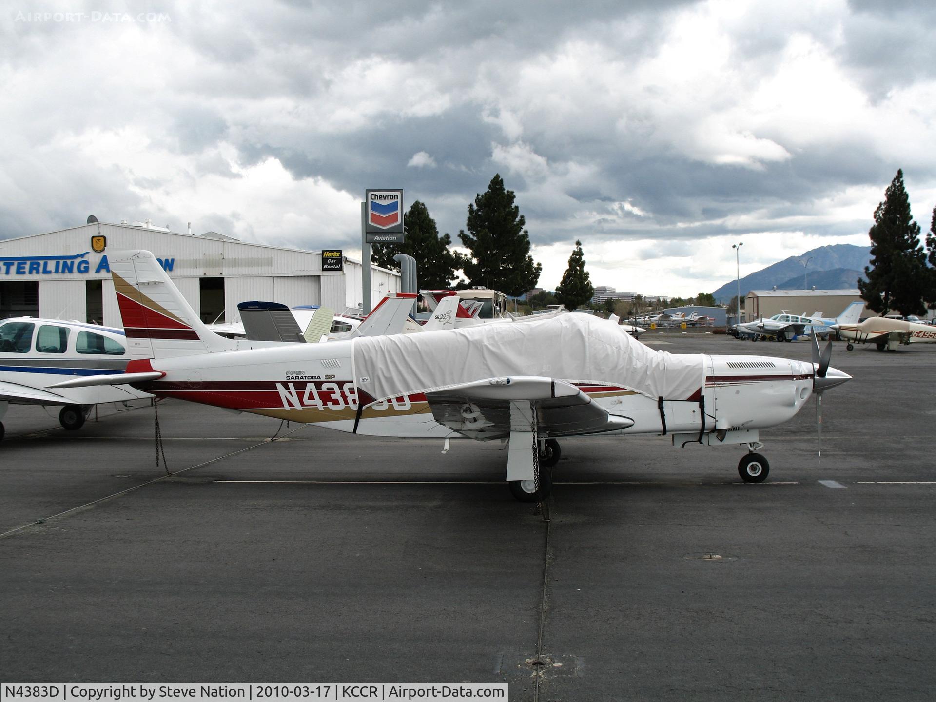N4383D, 1984 Piper PA-32R-301T Turbo Saratoga C/N 32R-8529004, 1985 Piper PA-32-301T buttoned-up @ Buchanan Field, Concord, CA just before a storm