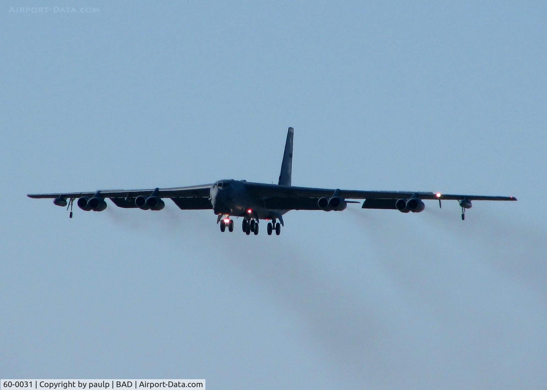 60-0031, 1960 Boeing B-52H Stratofortress C/N 464396, Landing at Barksdale Air Force Base.