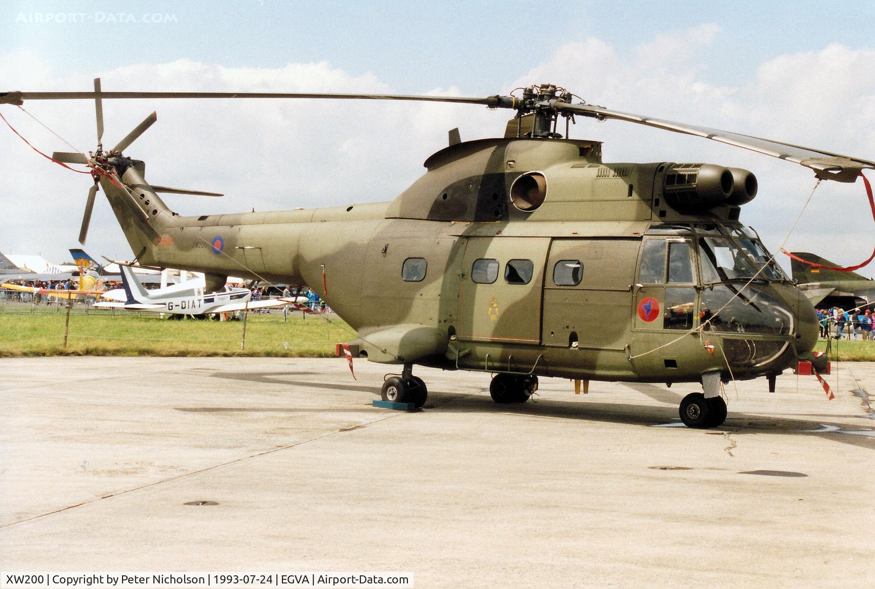 XW200, 1971 Westland Puma HC.1 C/N 1048/F9747, Puma HC.1, callsign ODM 79, of RAF Odiham's 240 Operational Conversion Unit on display at the 1993 Intnl Air Tattoo at RAF Fairford.