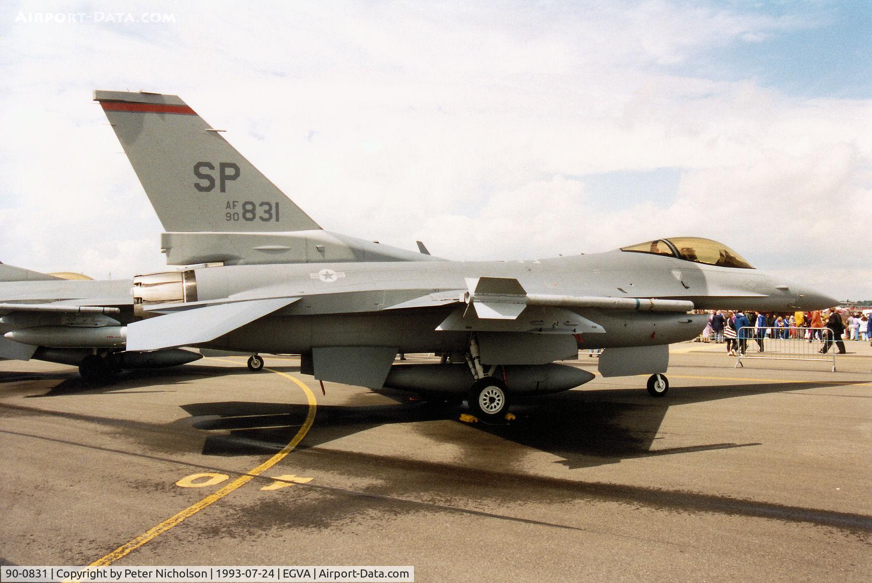 90-0831, 1990 General Dynamics F-16C Fighting Falcon C/N CC-31, F-16C Falcon, callsign Rust 01, of 22nd Fighter Squadron/52nd Fighter Wing at Spangdahlem on display at the 1993 Intnl Air Tattoo at RAF Fairford.