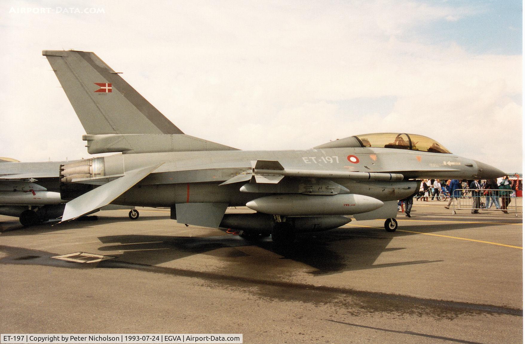 ET-197, 1978 General Dynamics F-16B Fighting Falcon C/N 6G-13, F-16B Falcon, callsign Danish Air Force 3060, of the Royal Danish Air Force at Aalborg on display at the 1993 Intnl Air Tattoo at RAF Fairford.