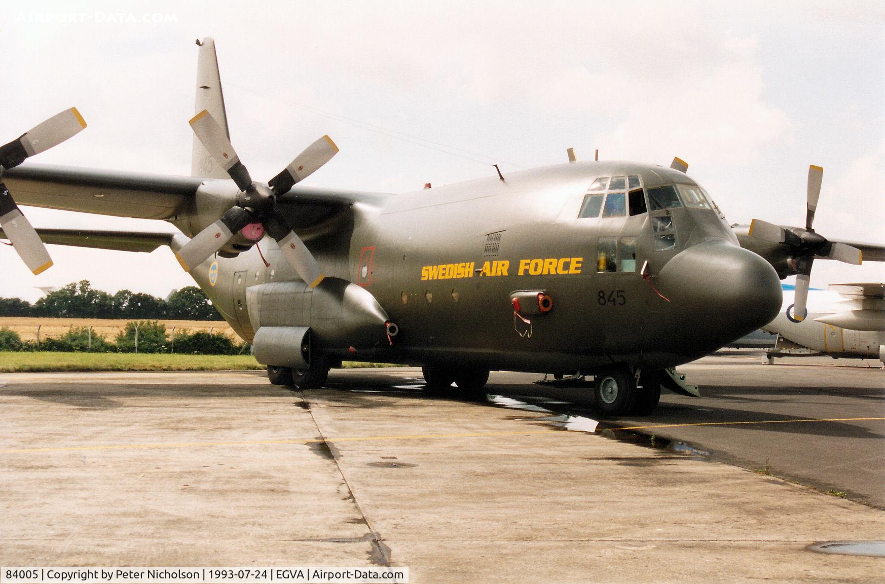 84005, Lockheed C-130H Hercules C/N 382-4884, C-130H Hercules of F7 Wing Swedish Air Force on display at the 1993 Intnl Air Tattoo at RAF Fairford.