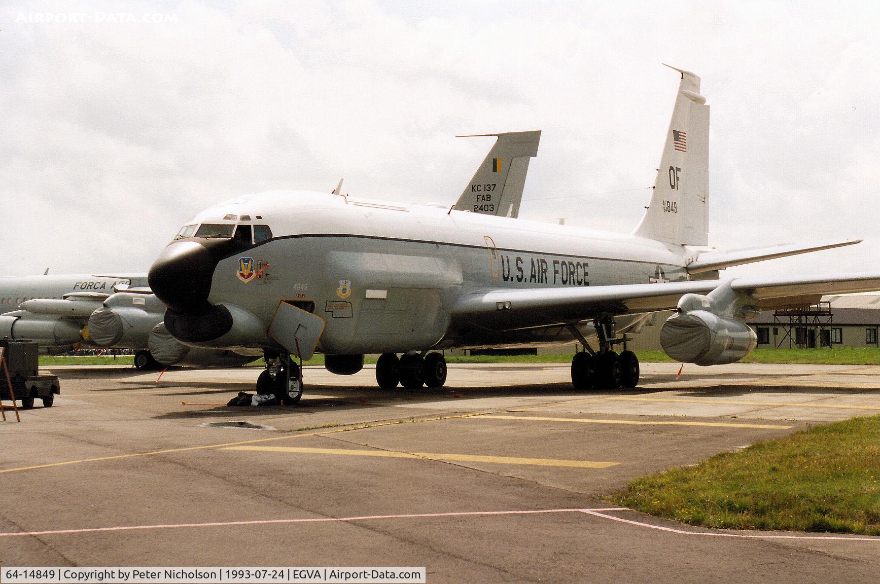64-14849, 1964 Boeing RC-135U Combat Sent C/N 18789, RC-135U Stratotanker Combat Sent intelligence aircraft, callsign Olive 49, of Offutt AFB's 55th Wing on display at the 1993 Intnl Air Tattoo at RAF Fairford.