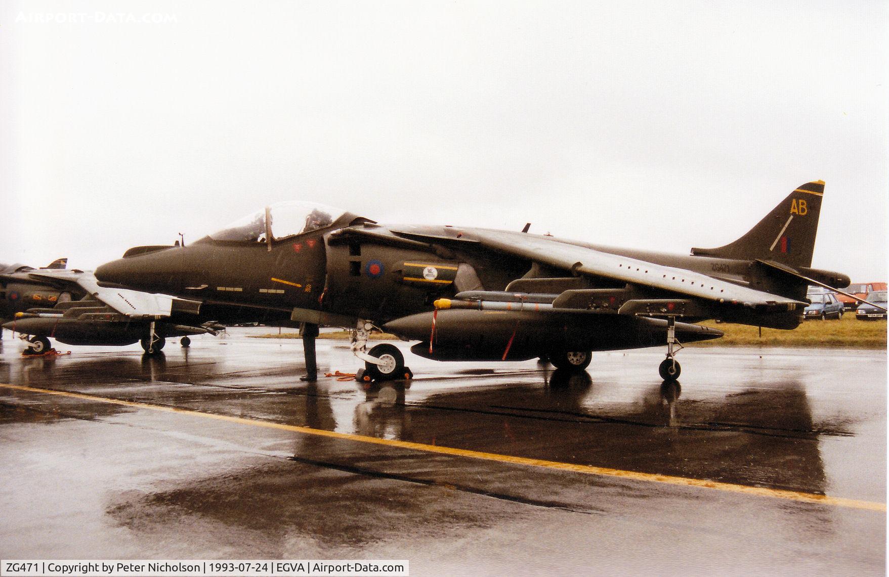 ZG471, British Aerospace Harrier GR.7 C/N P61, Harrier GR.7, callsign Rafair 601, of 3 Squadron on display at the 1993 Intnl Air Tattoo at RAF Fairford.